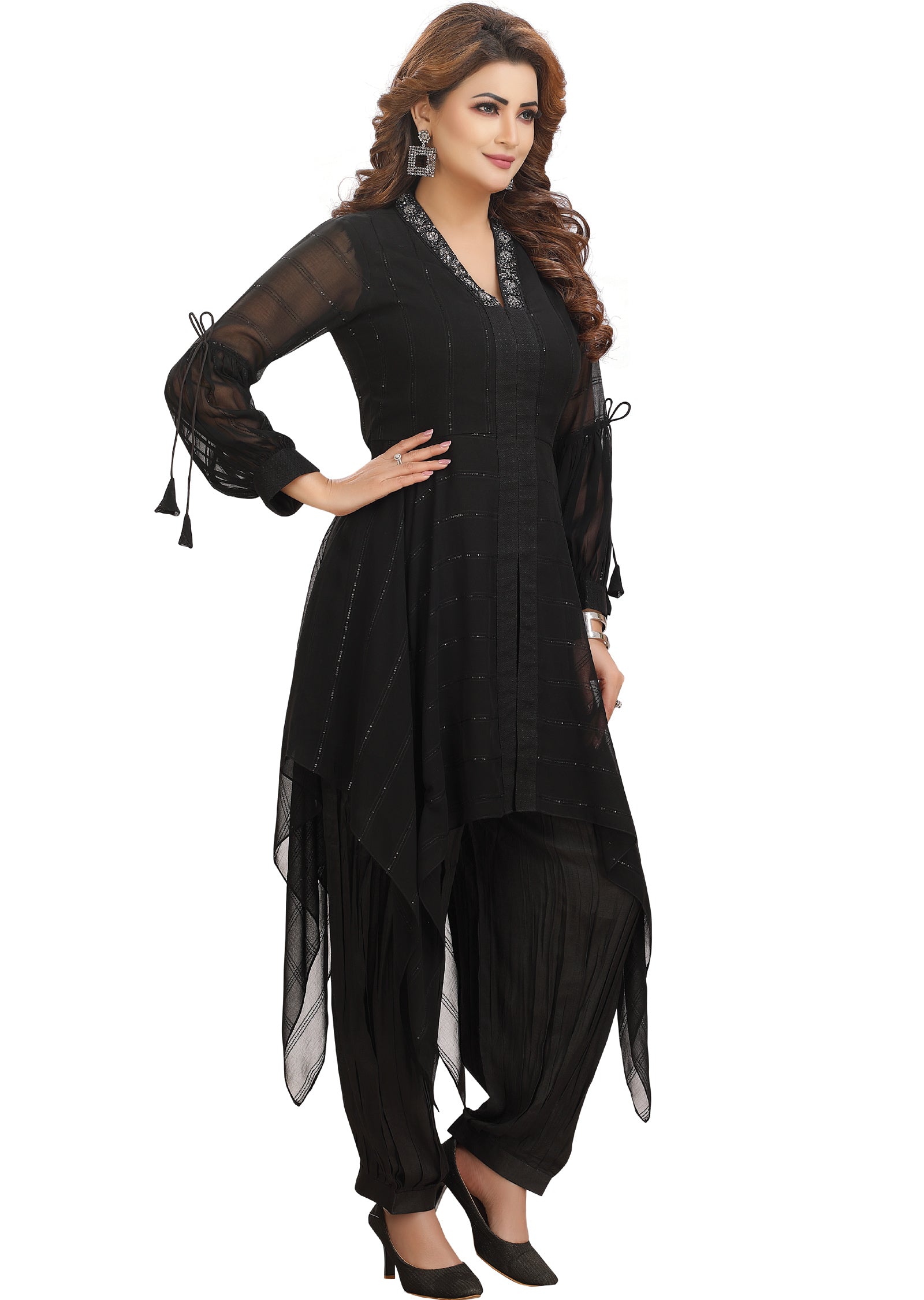 Black Georgette Fusion/Indo-Western Set