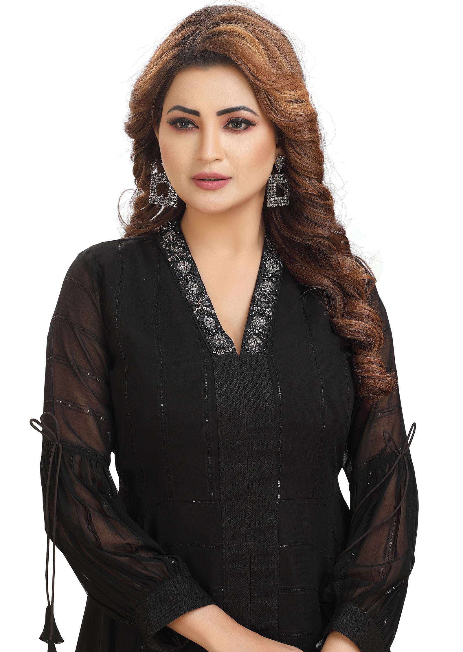 Black Georgette Fusion/Indo-Western Set