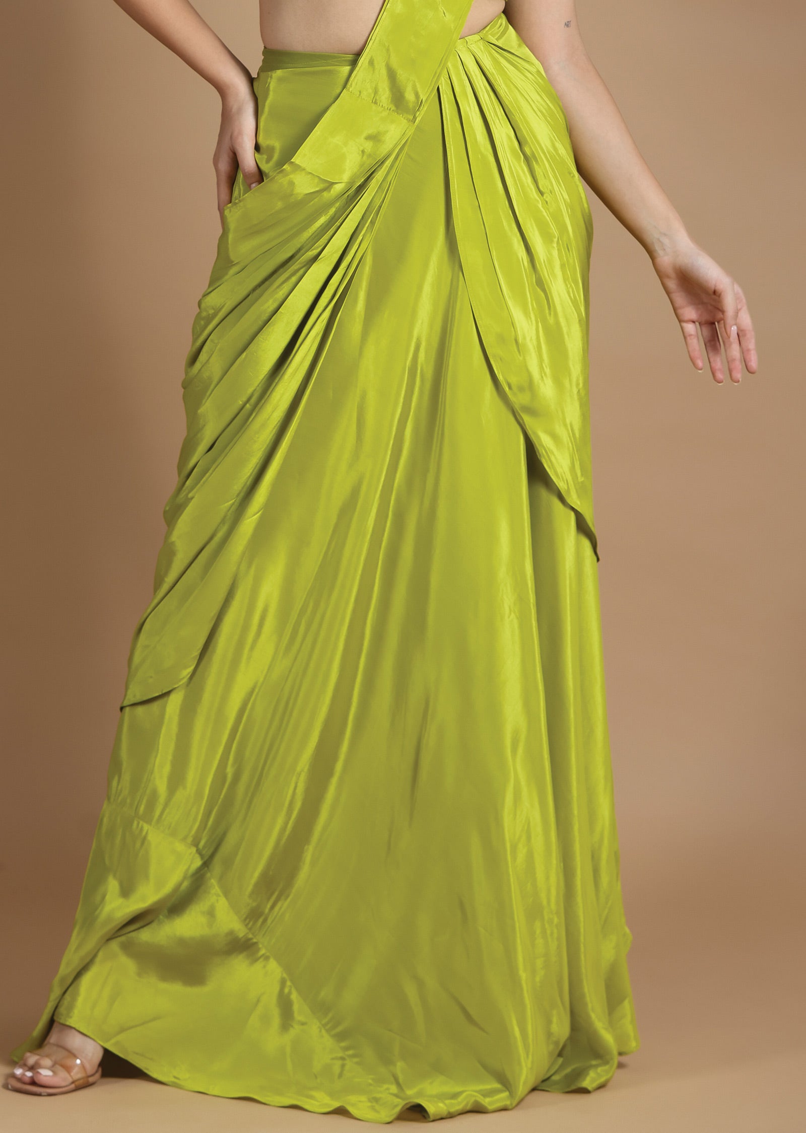 Parrot Green Chiffon Fusion/Indo-Western