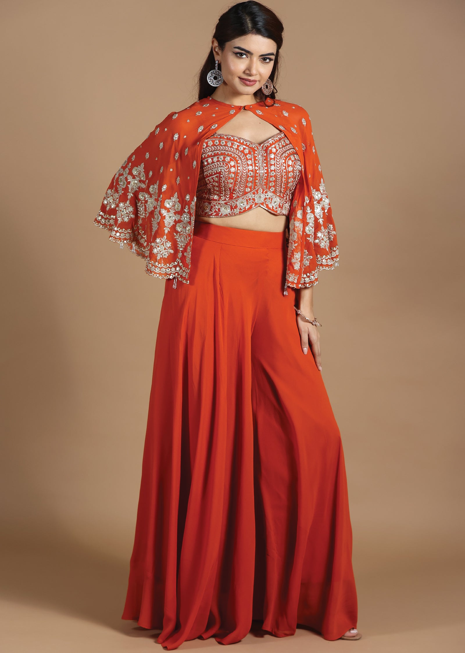 Rust Georgette Fusion/Indo-Western