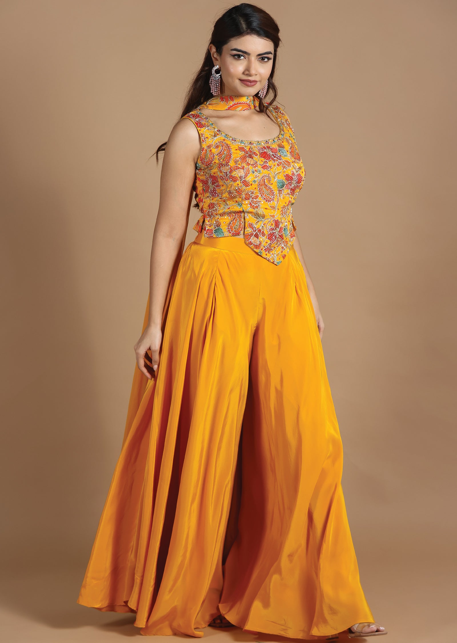 Mustard Chiffon Fusion/Indo-Western