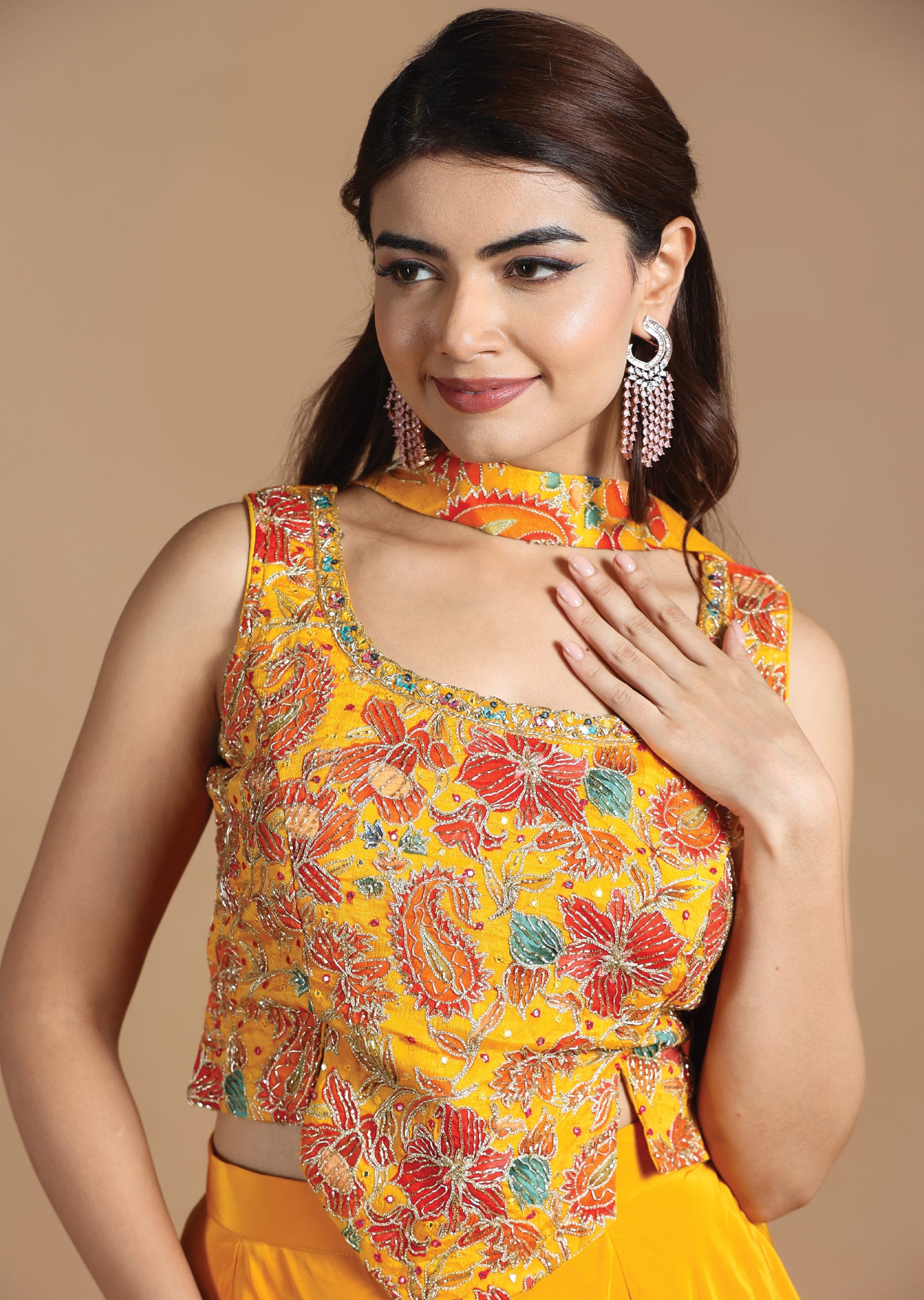 Mustard Chiffon Fusion/Indo-Western