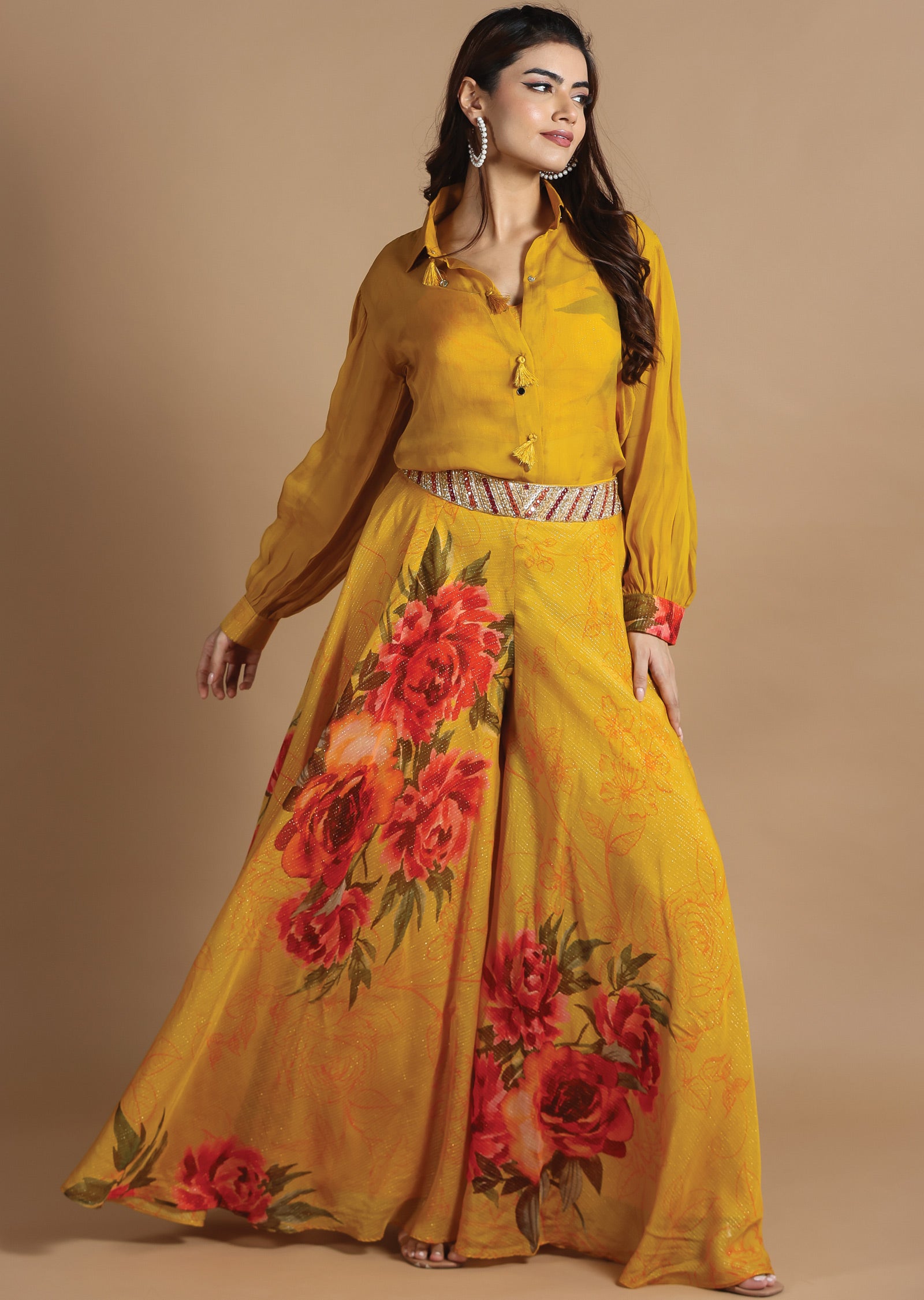 Mustard Organza Fusion/Indo-Western