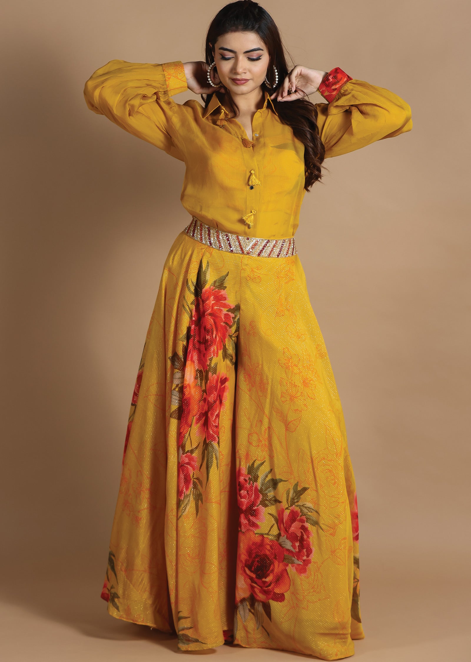 Mustard Organza Fusion/Indo-Western