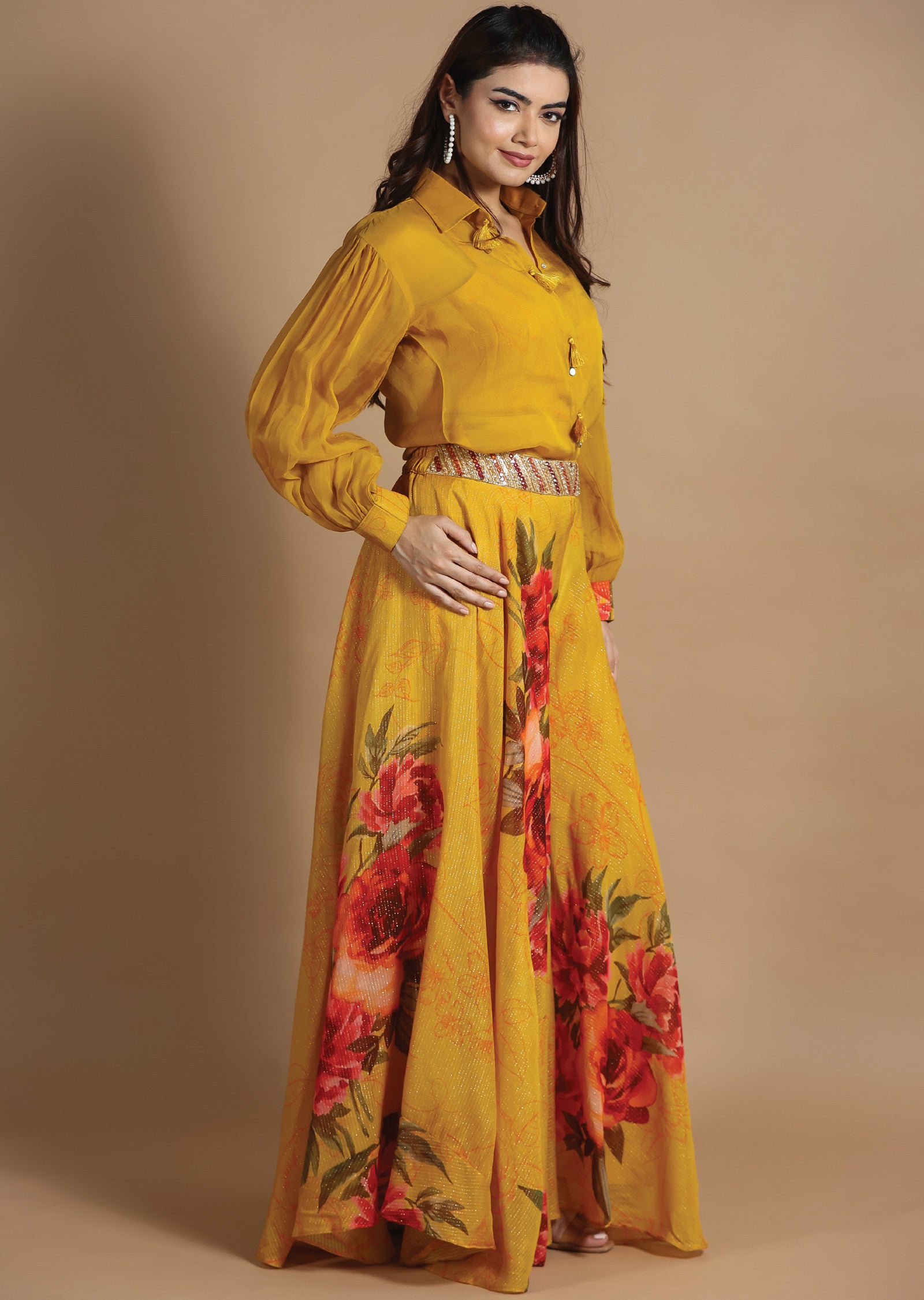 Mustard Organza Fusion/Indo-Western