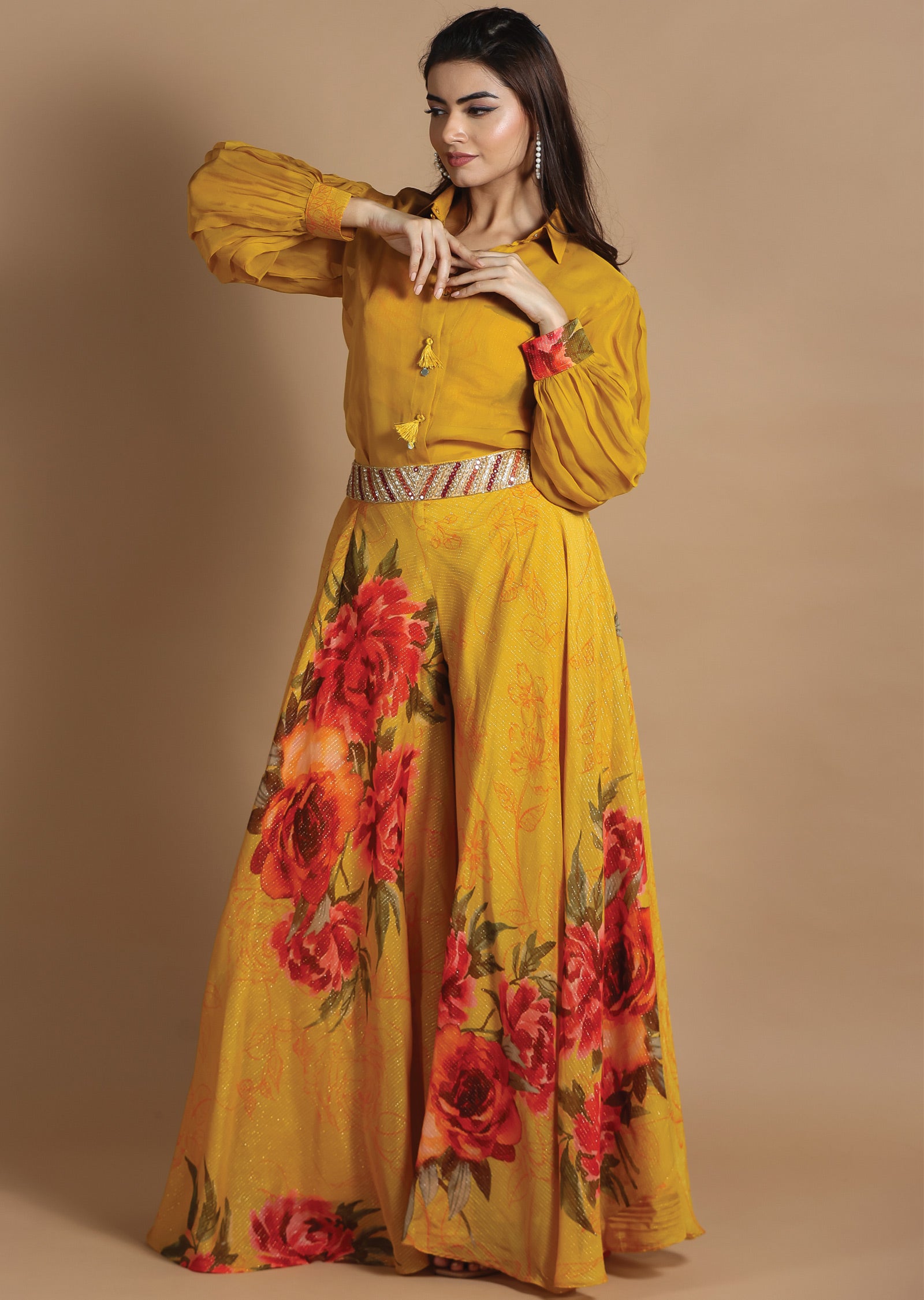 Mustard Organza Fusion/Indo-Western