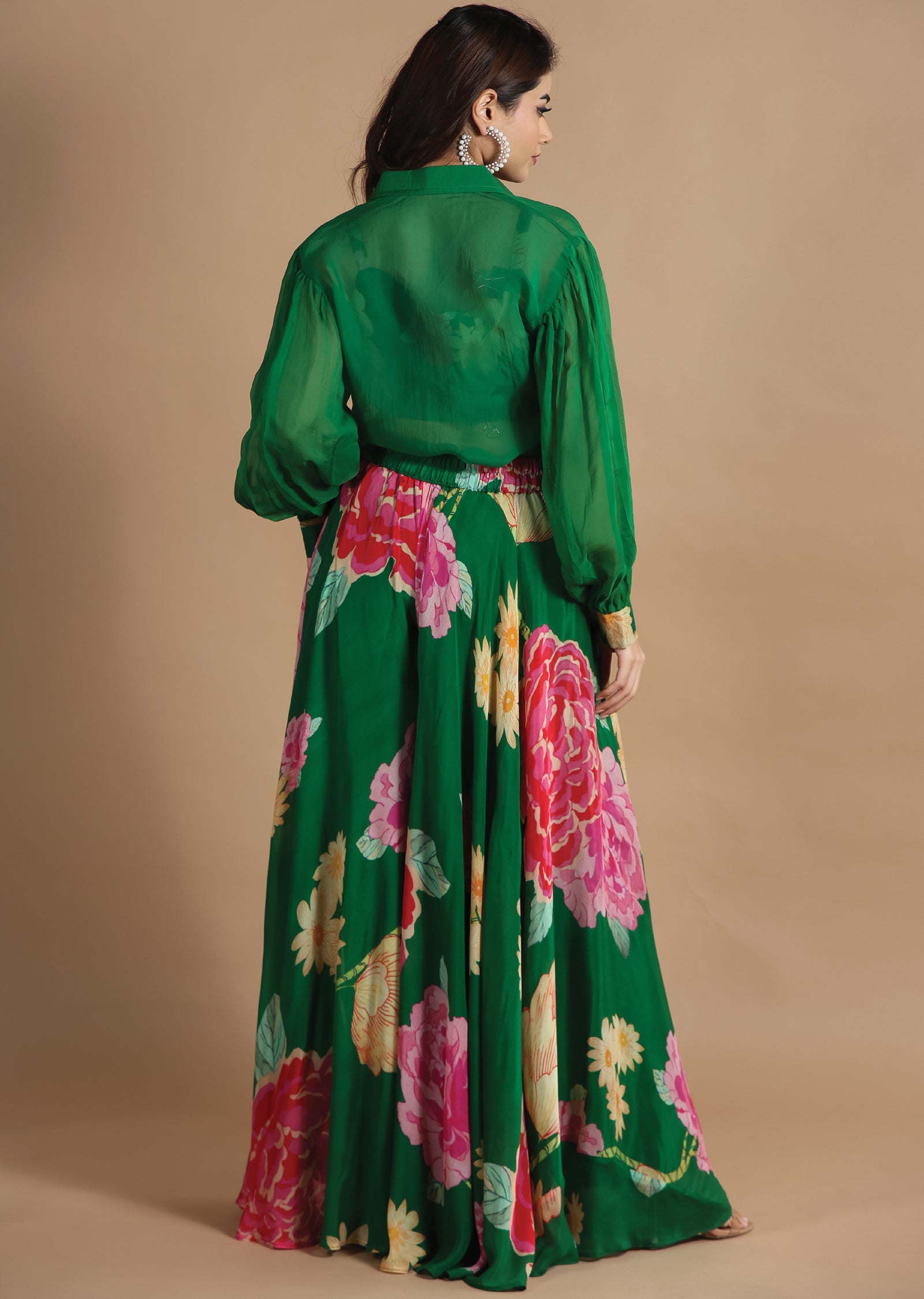 Green Organza Fusion/Indo-Western