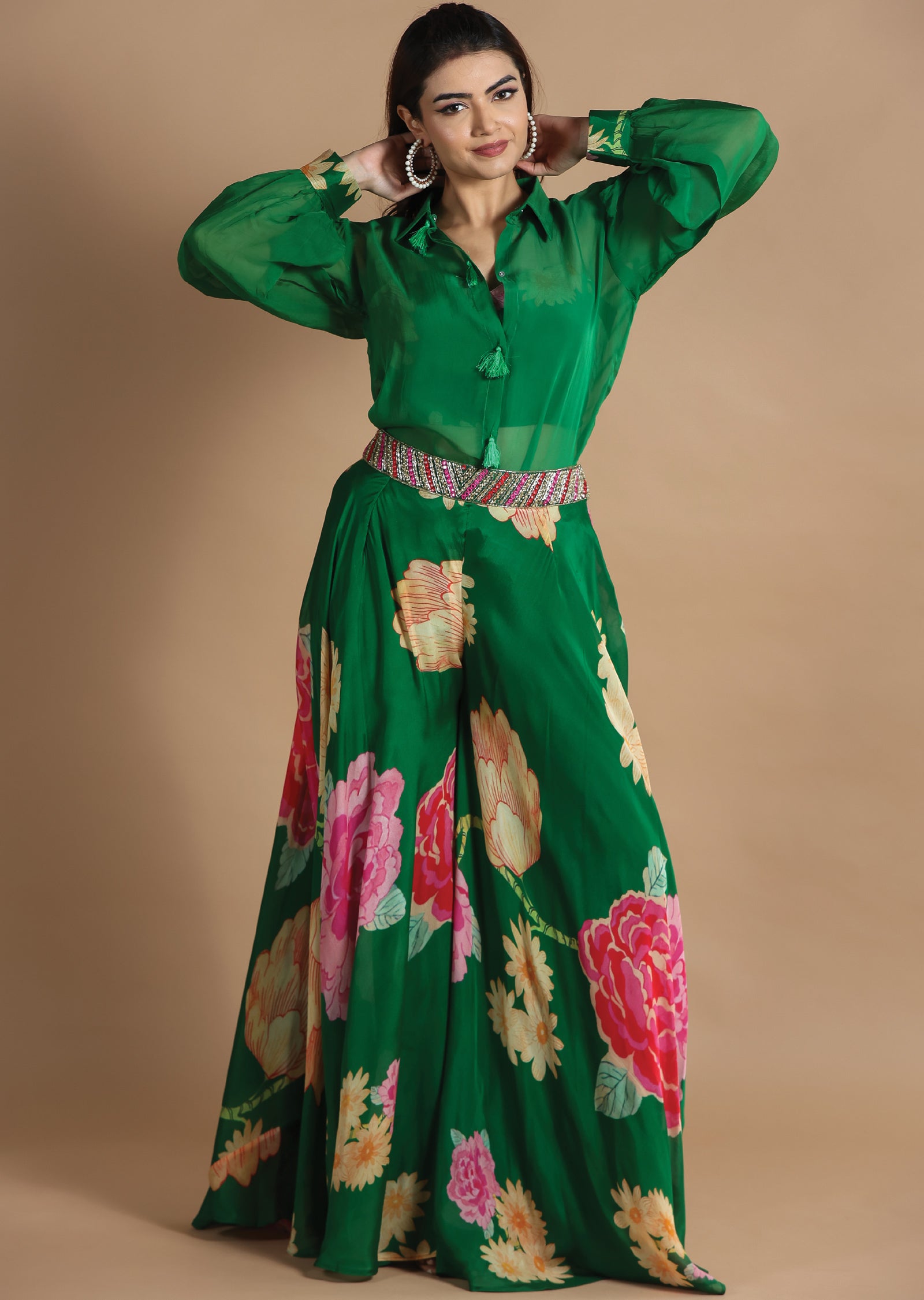 Green Organza Fusion/Indo-Western