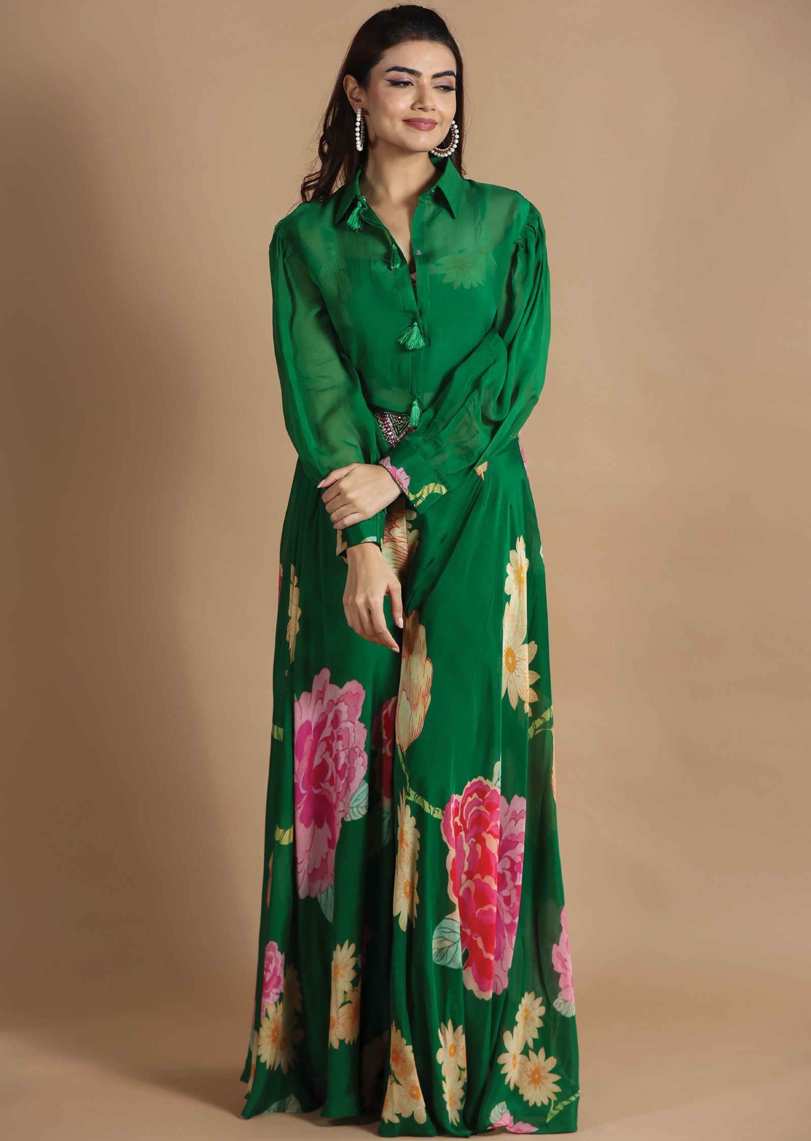 Green Organza Fusion/Indo-Western