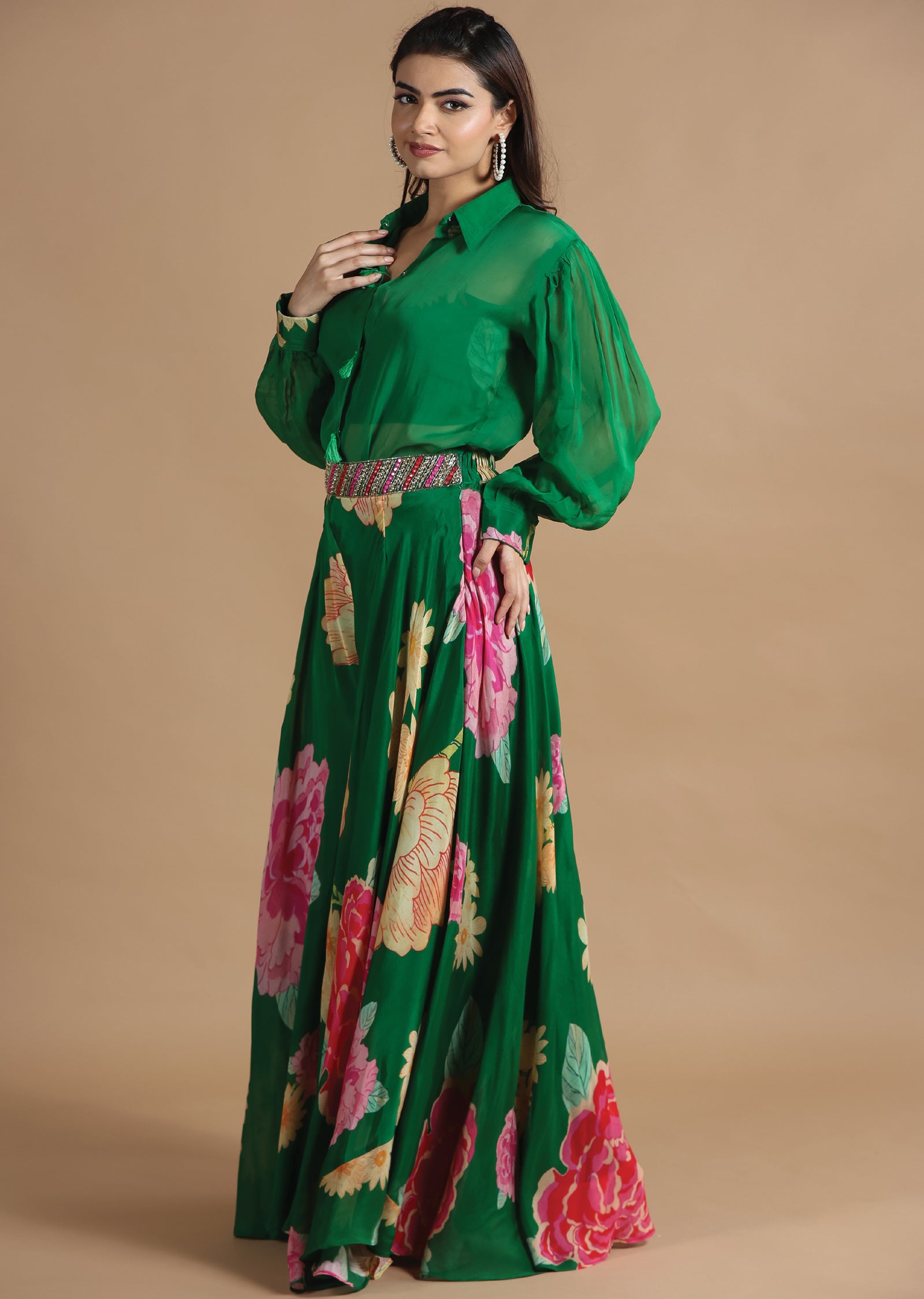 Green Organza Fusion/Indo-Western