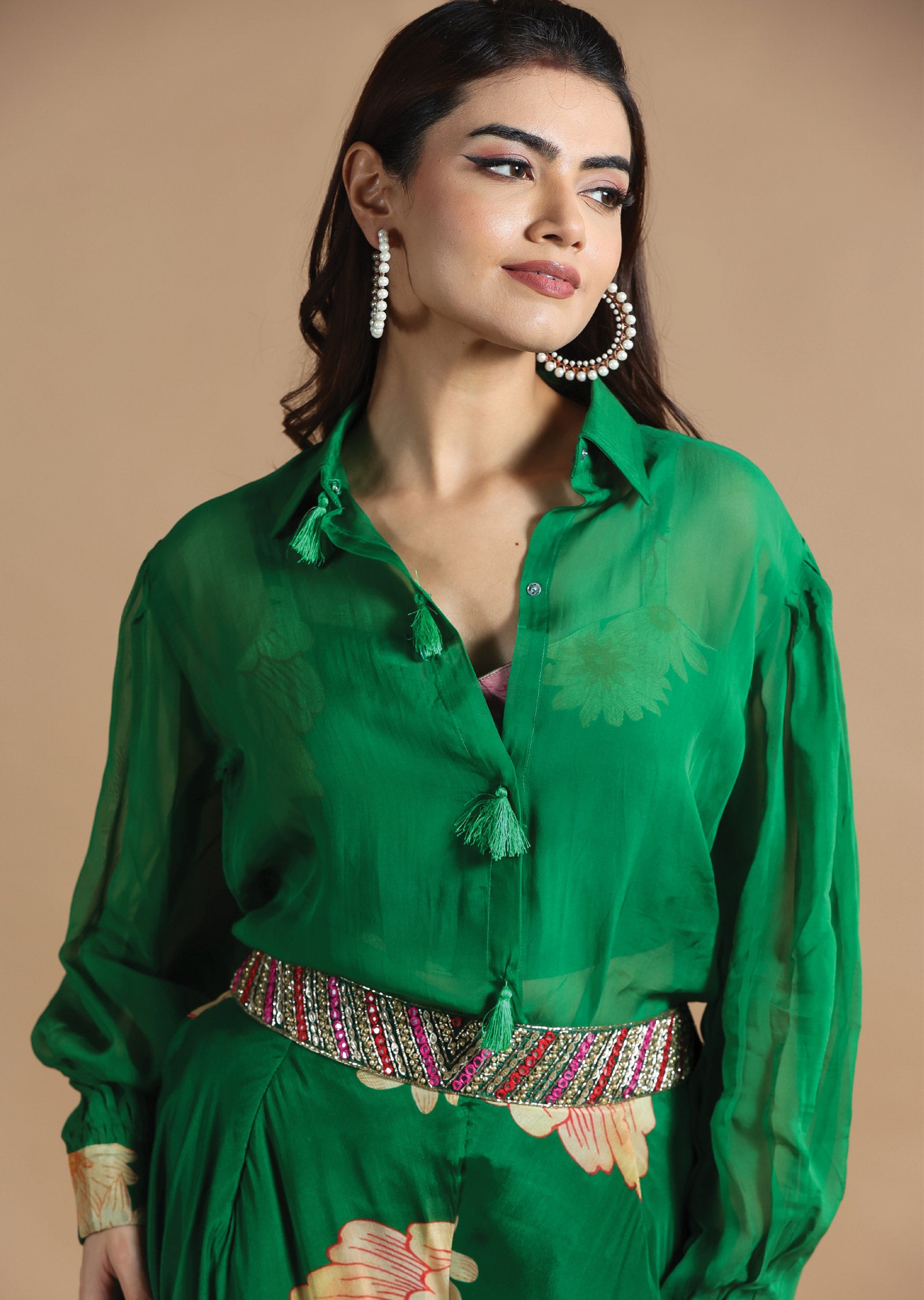 Green Organza Fusion/Indo-Western