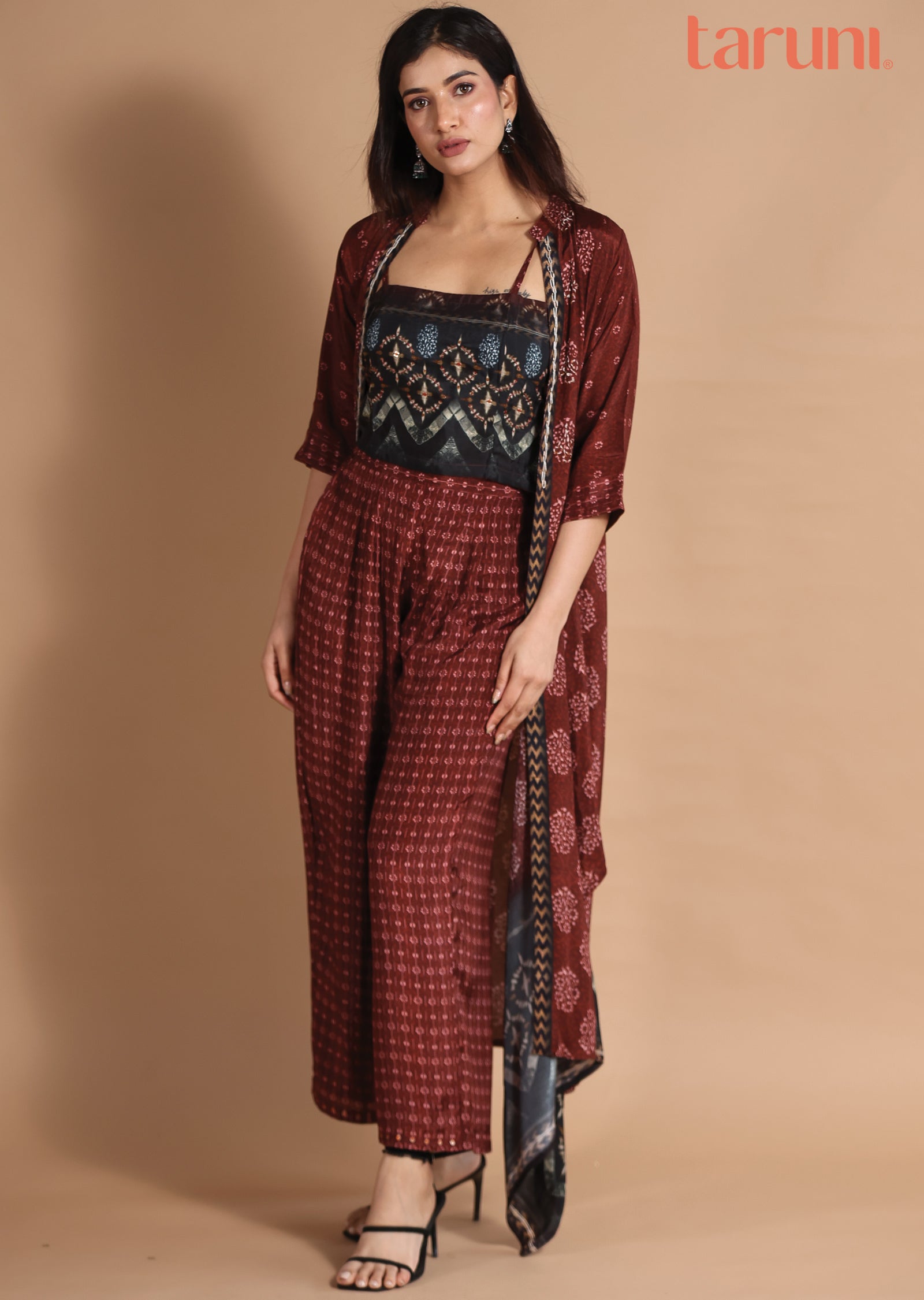 Black & Maroon Muslin Fusion/Indo-Western