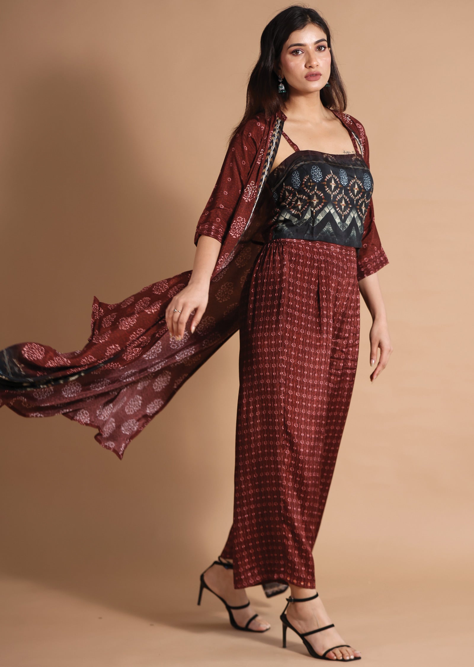 Black & Maroon Muslin Fusion/Indo-Western