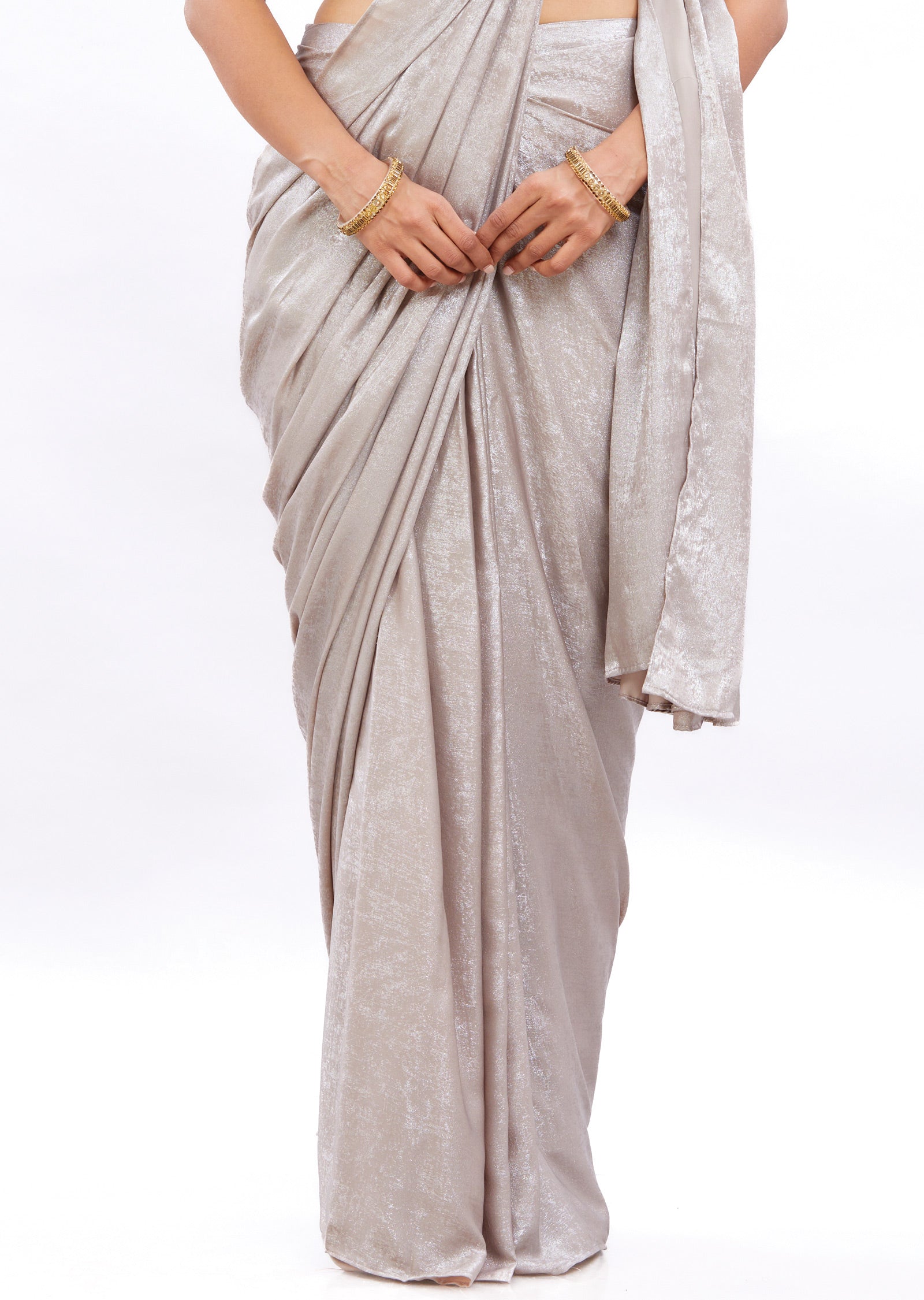 Silver Grey Shimmer Georgette Fusion/Indo-Western Draped Saree