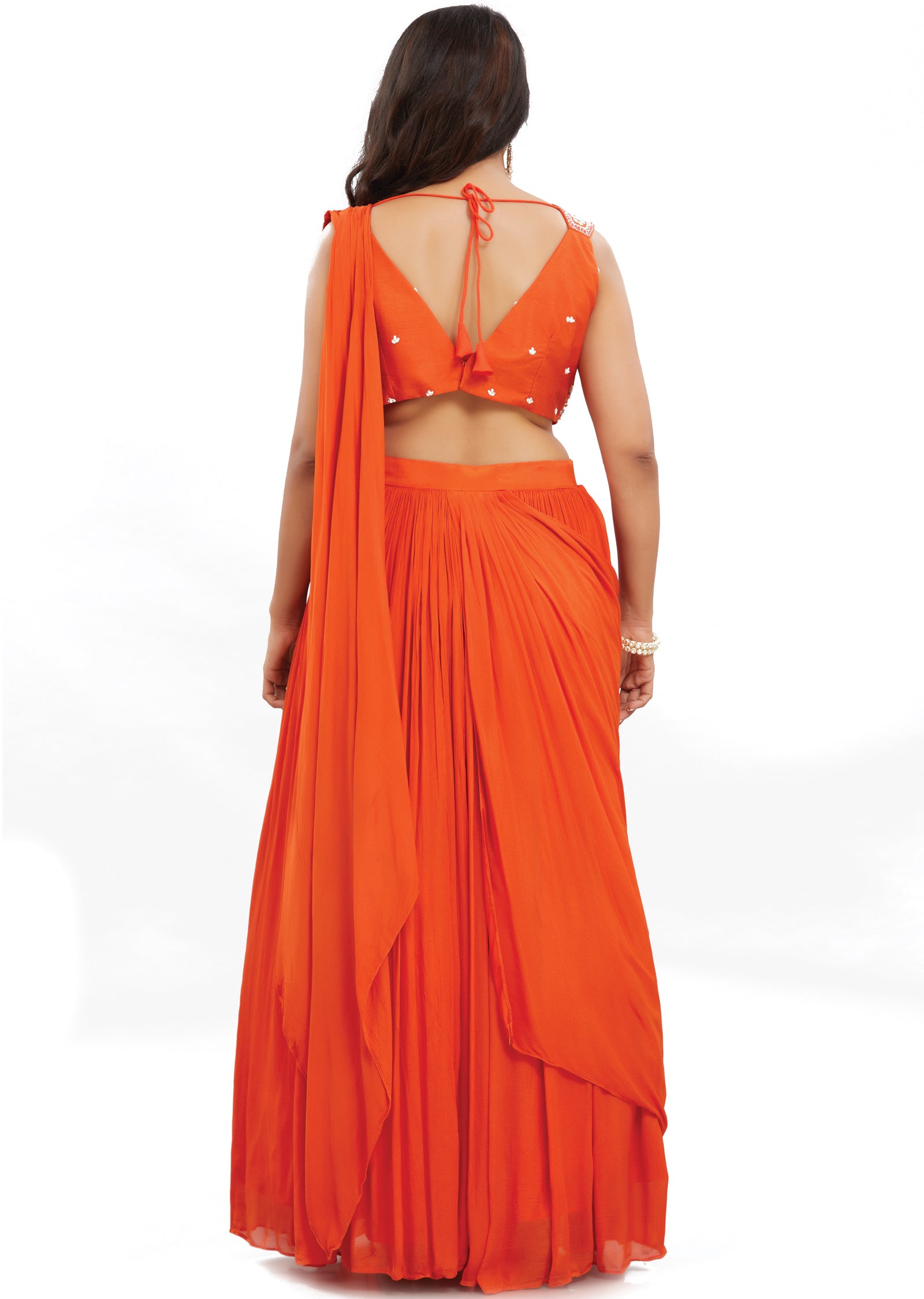 Orange Silk Fusion/Indo-Western Draped Saree