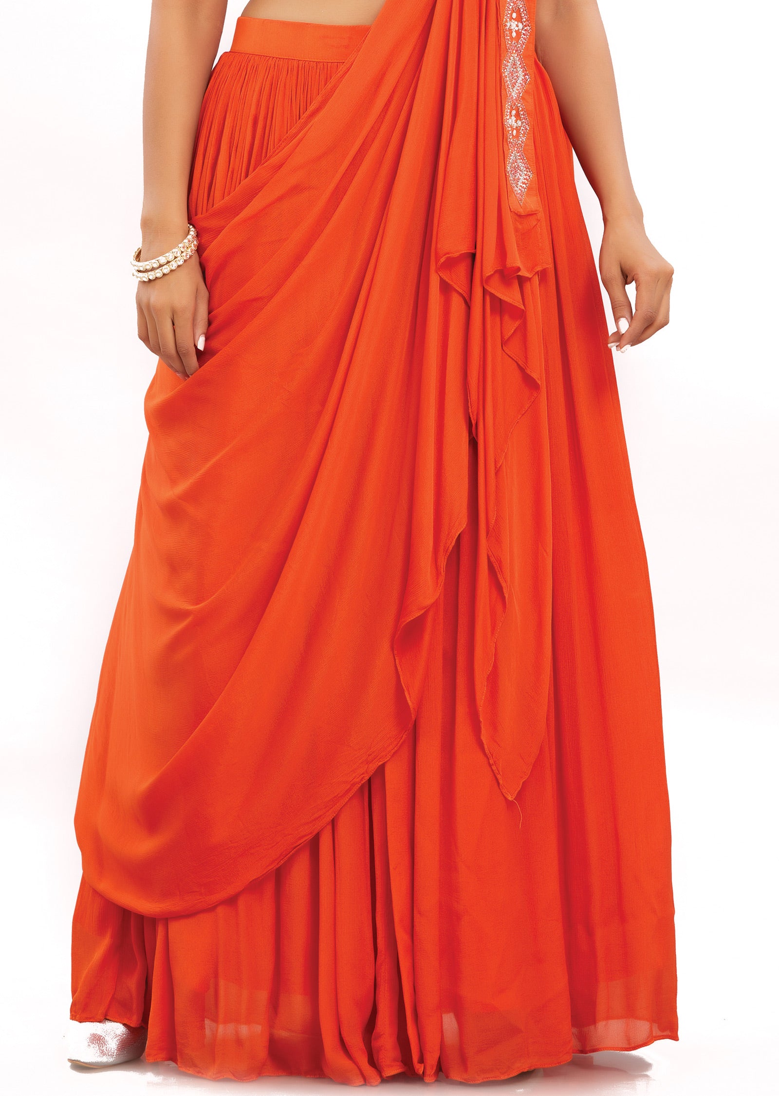 Orange Silk Fusion/Indo-Western Draped Saree