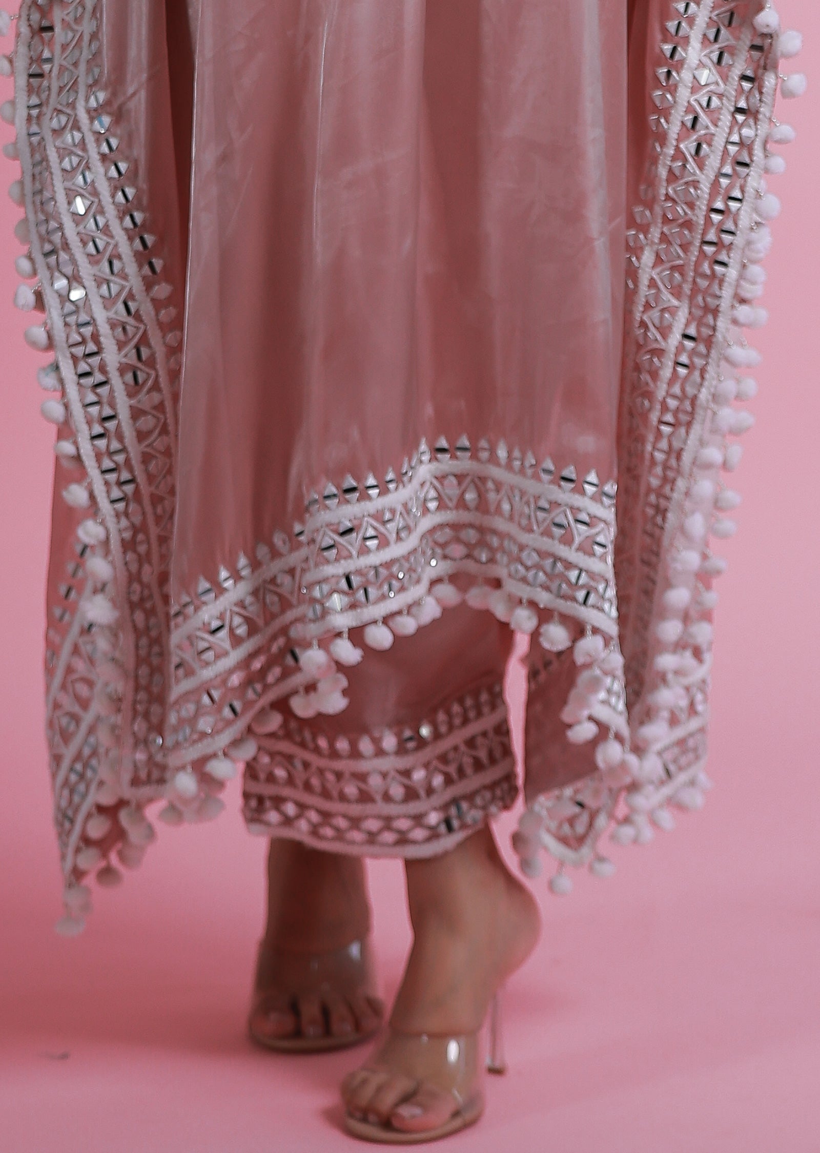 Onion Pink Organza Fusion Indo-Western