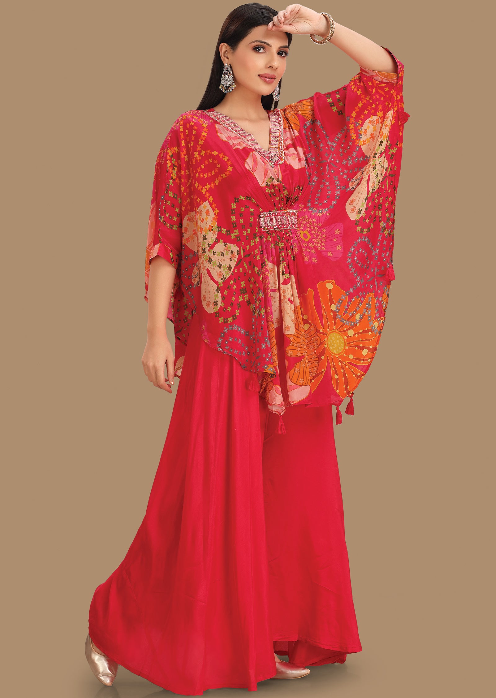 Rani Pink Crepe Fusion Indo-Western