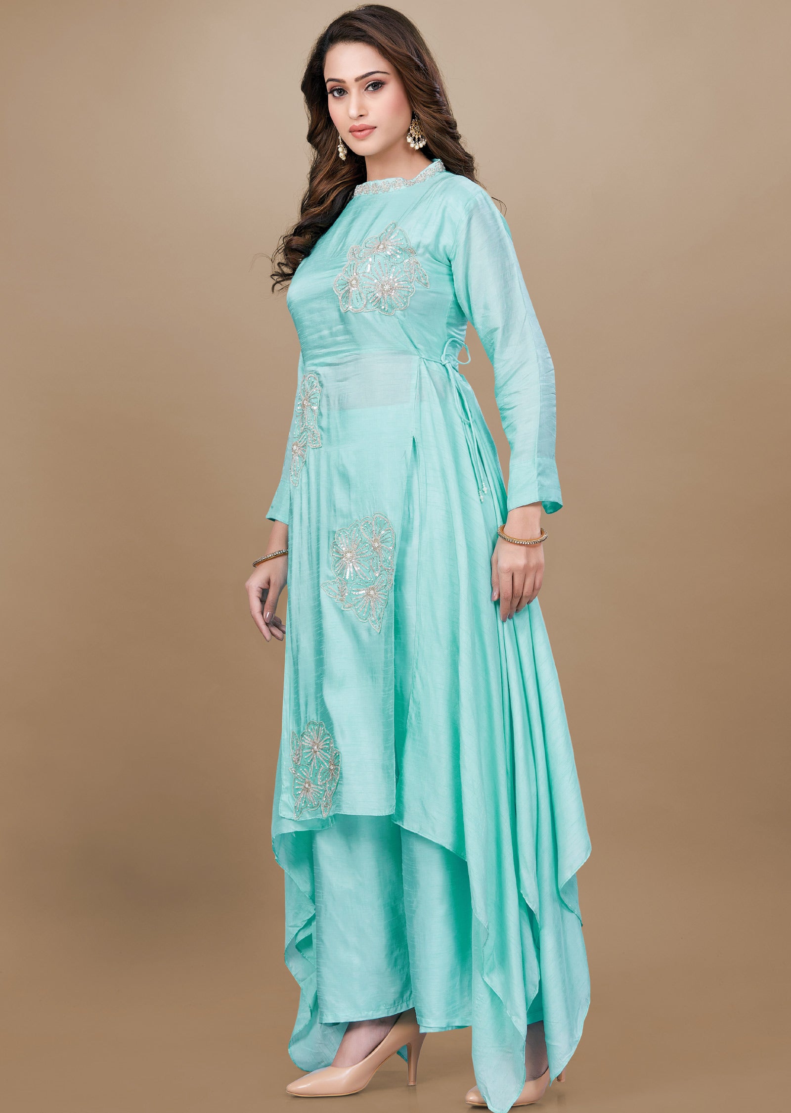 Light Sea Green Silk Fusion Palazzo Set