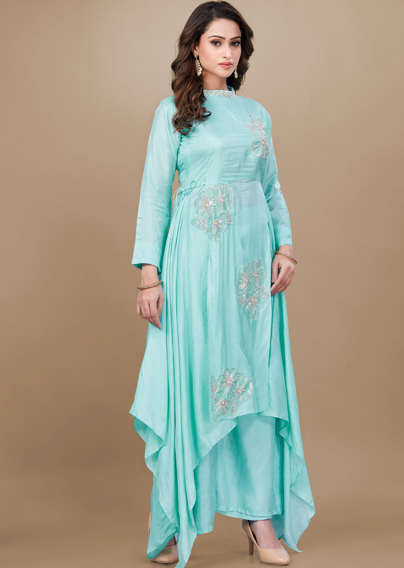 Light Sea Green Silk Fusion Palazzo Set