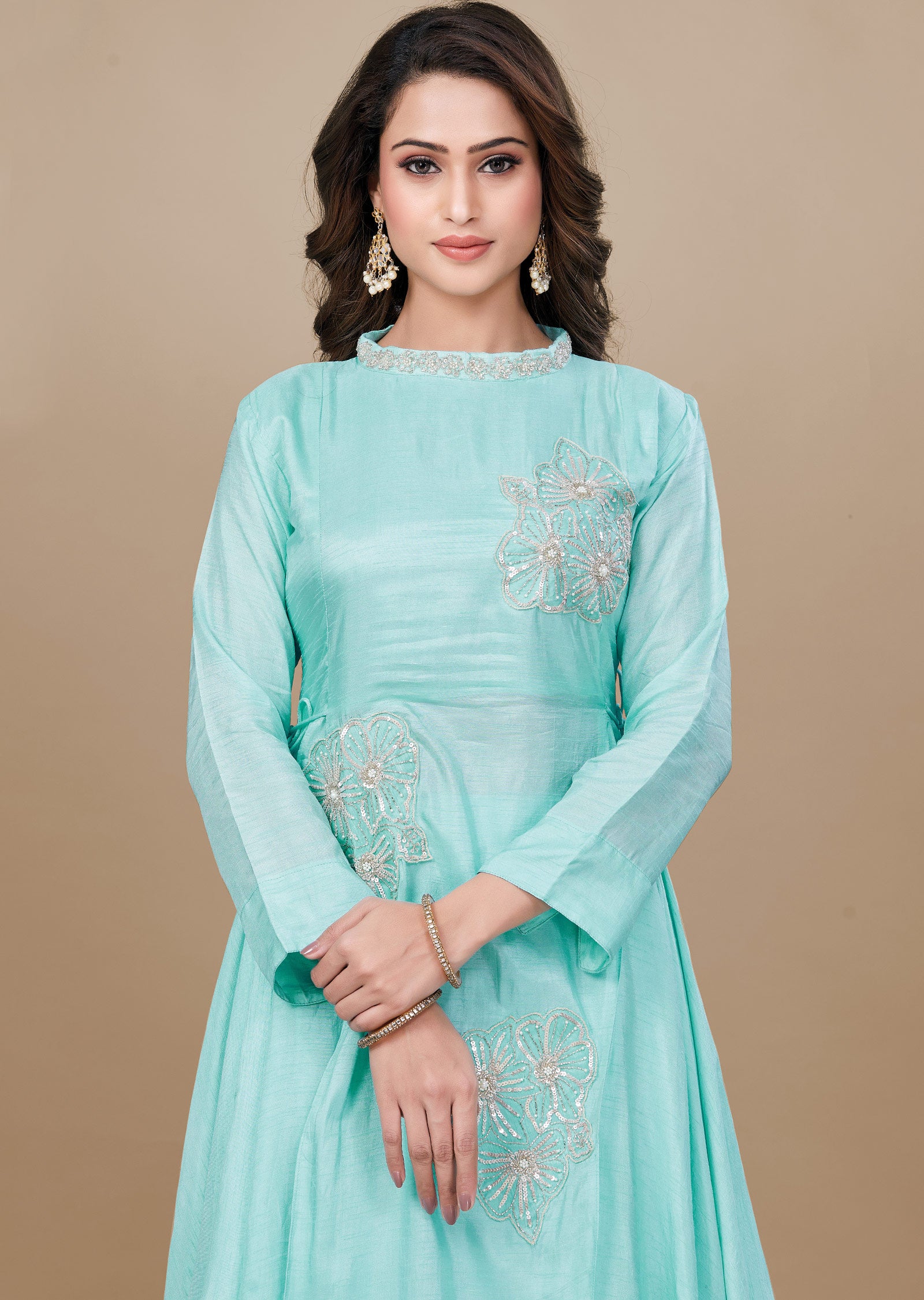 Light Sea Green Silk Fusion Palazzo Set