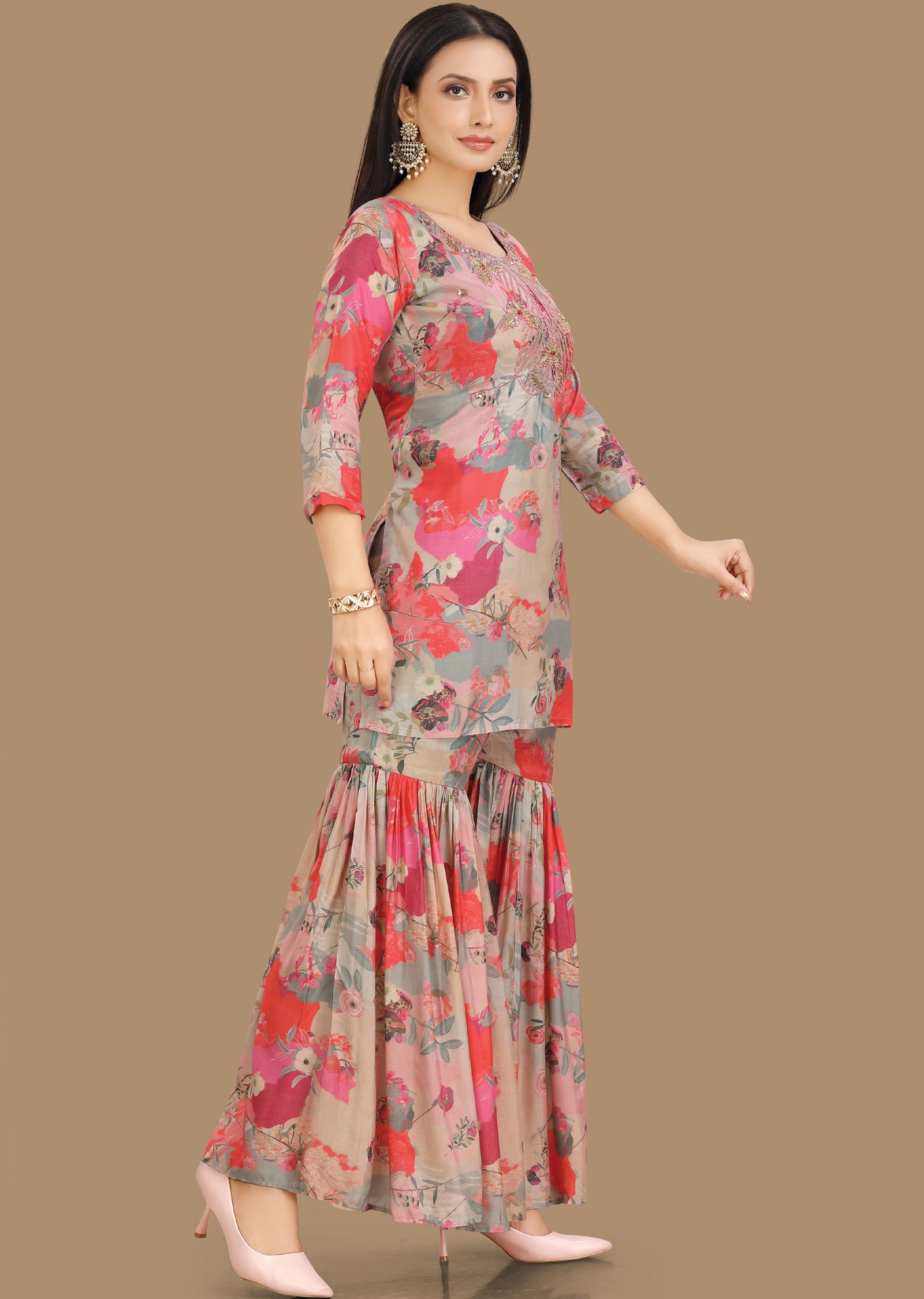 Multi Color Muslin Fusion Indo-Western