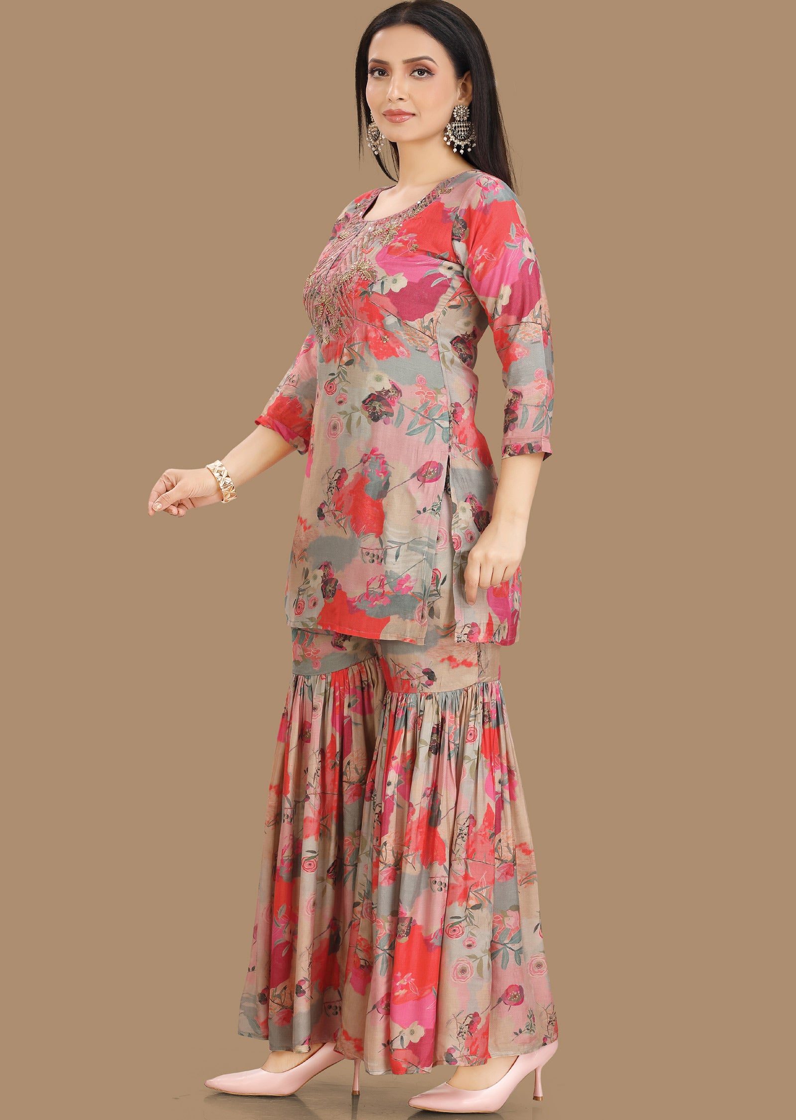 Multi Color Muslin Fusion Indo-Western