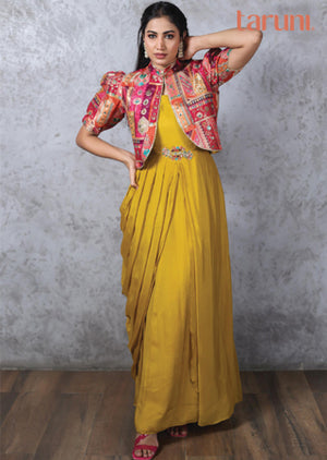 Mustard Chinnon & Banaras Gown