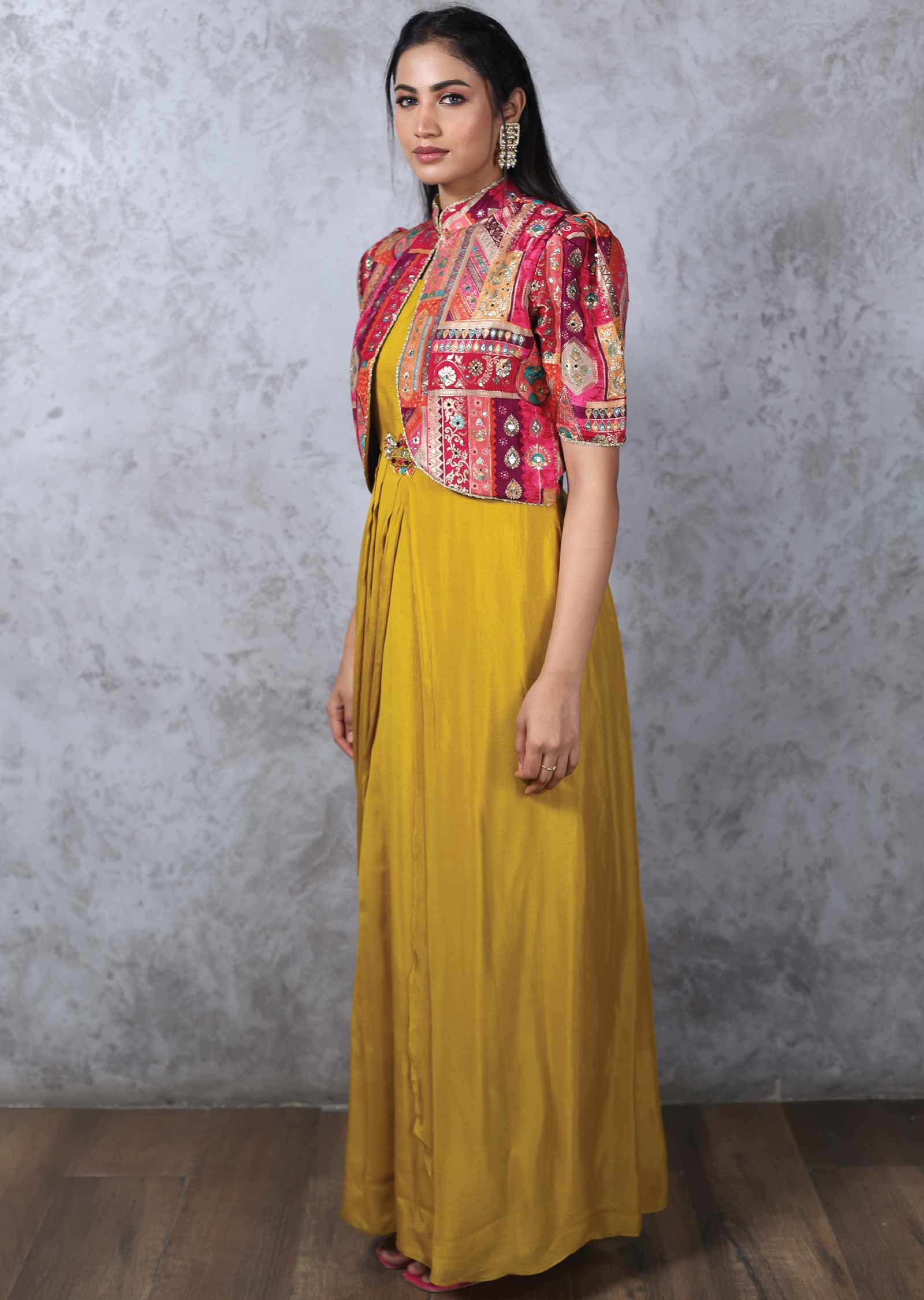 Mustard Chinnon & Banaras Gown