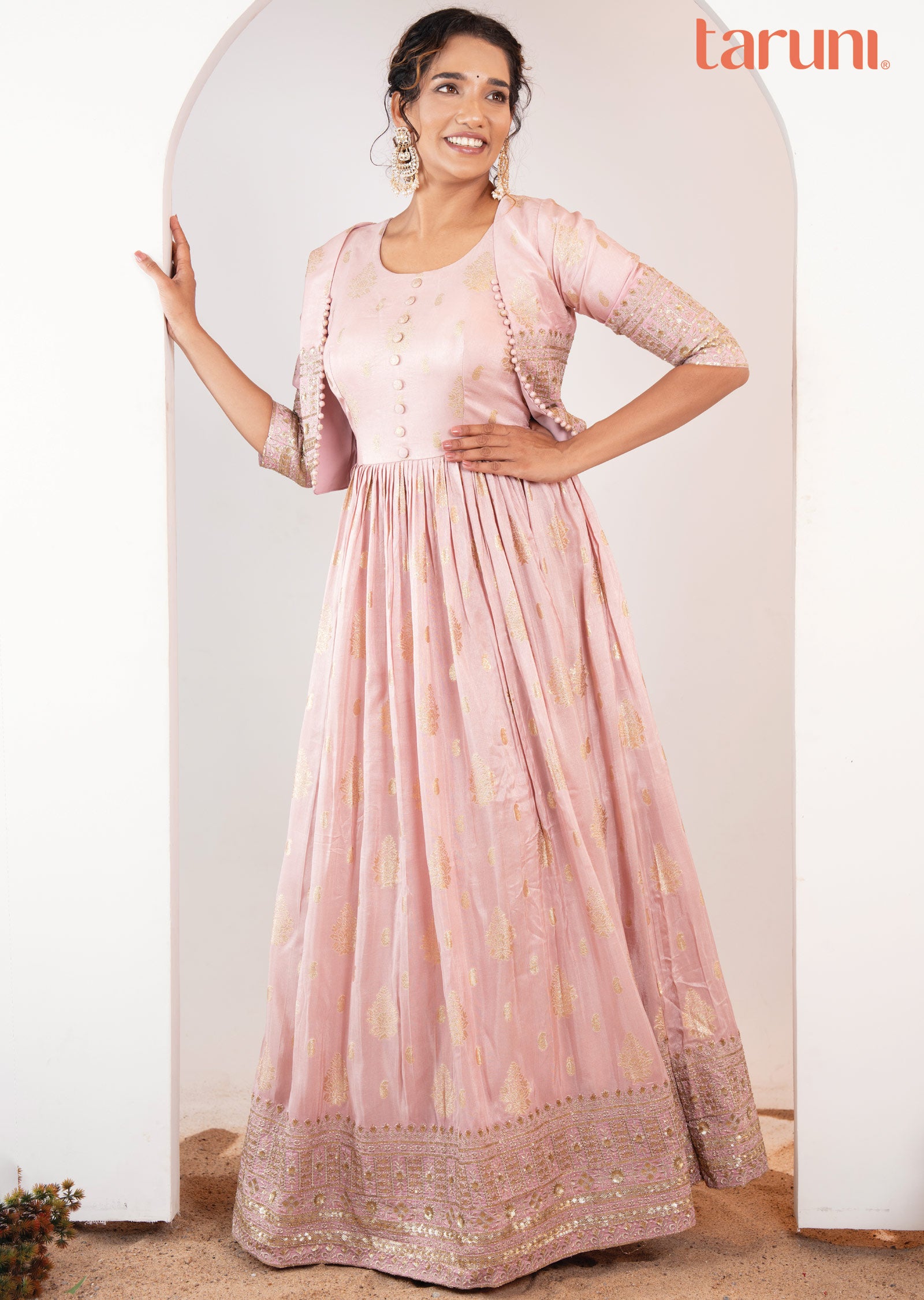 Dusty Pink Banaras Silk Gown