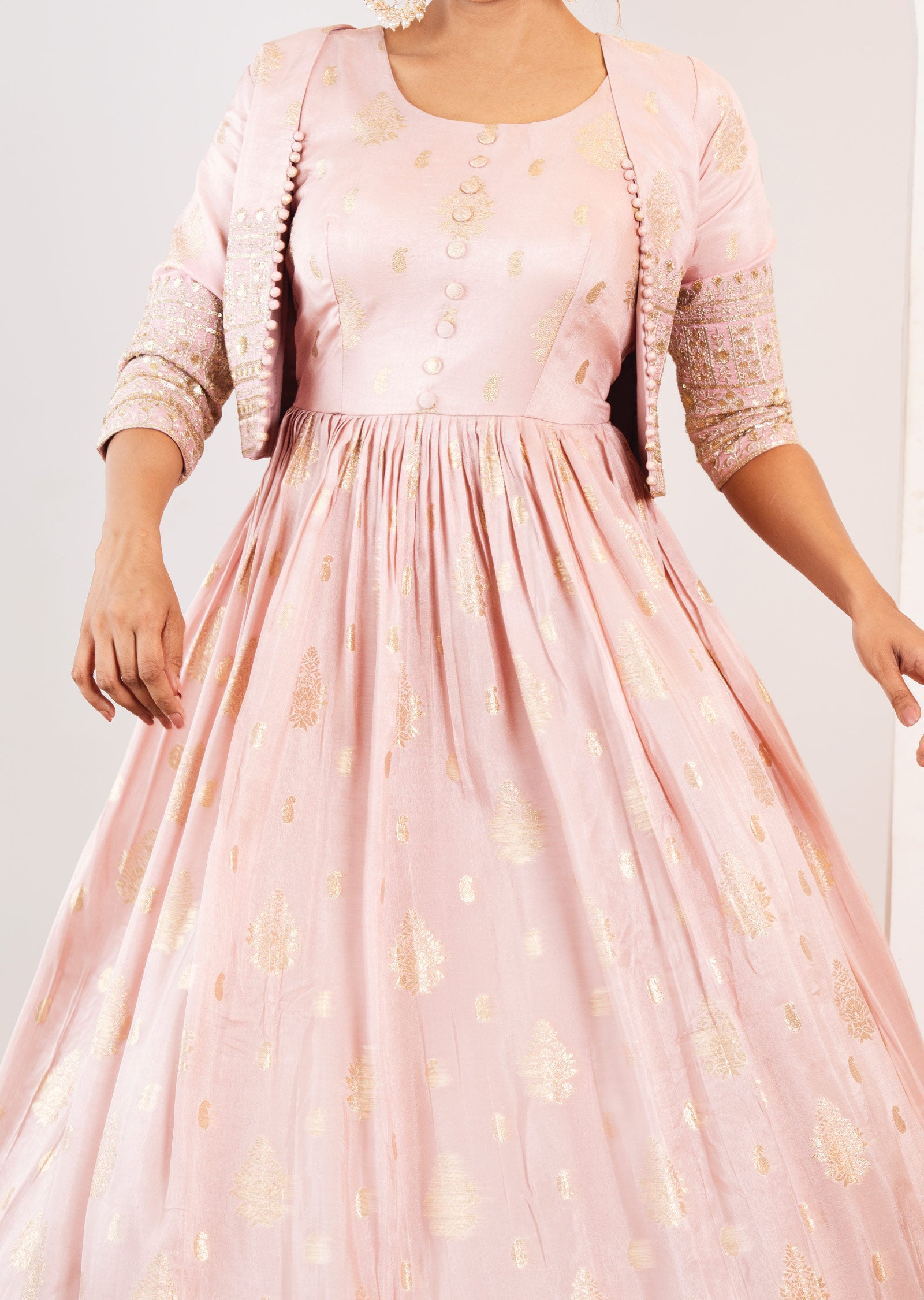 Dusty Pink Banaras Silk Gown