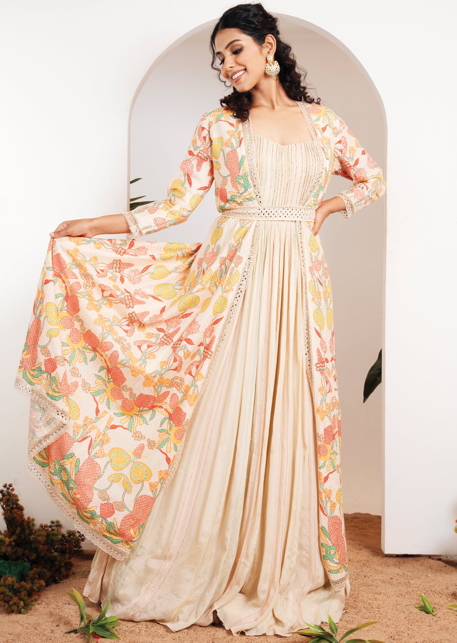 Beige Chinnon Party wear Gown