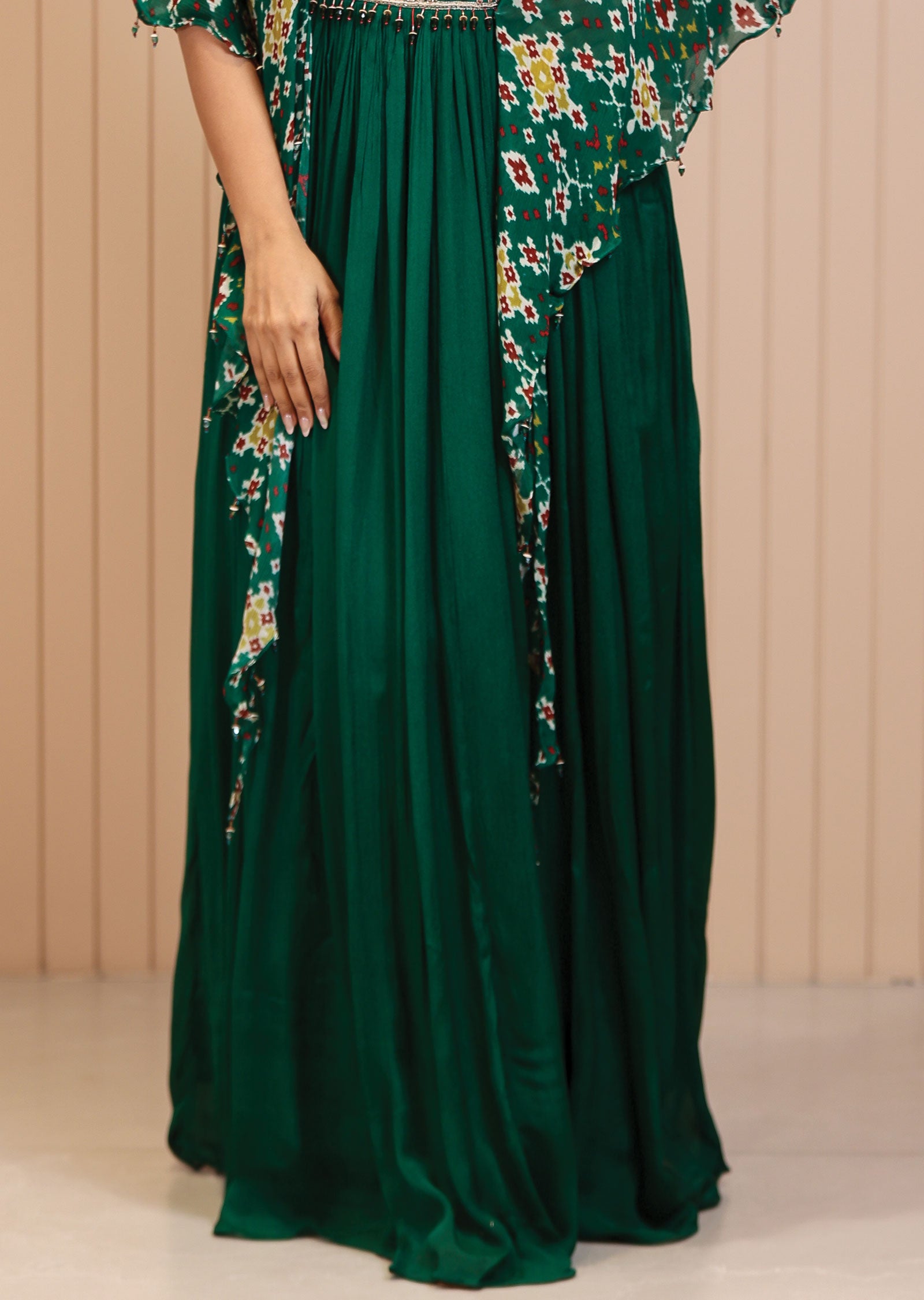 Green Chinnon Ikkat Printed Gown