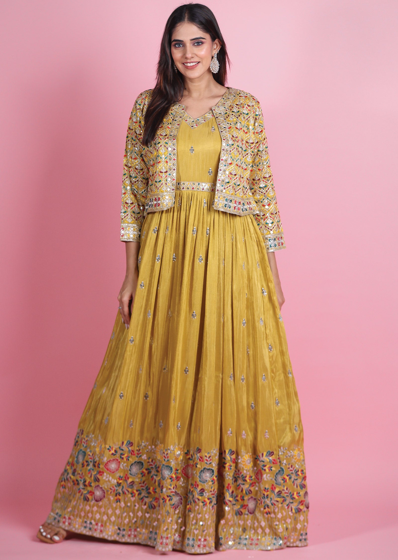 Mustard Tissue Silk Gown