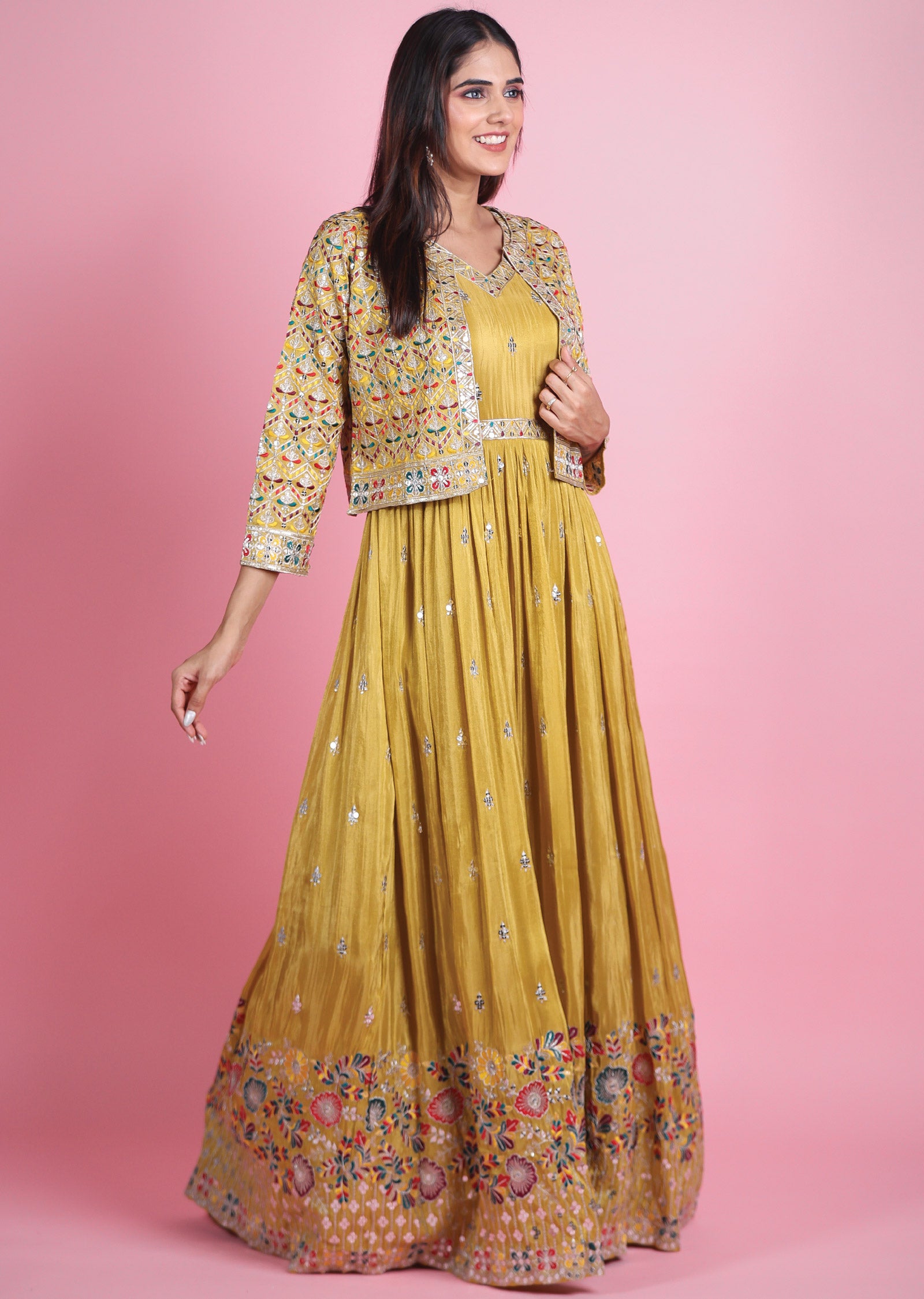 Mustard Tissue Silk Gown