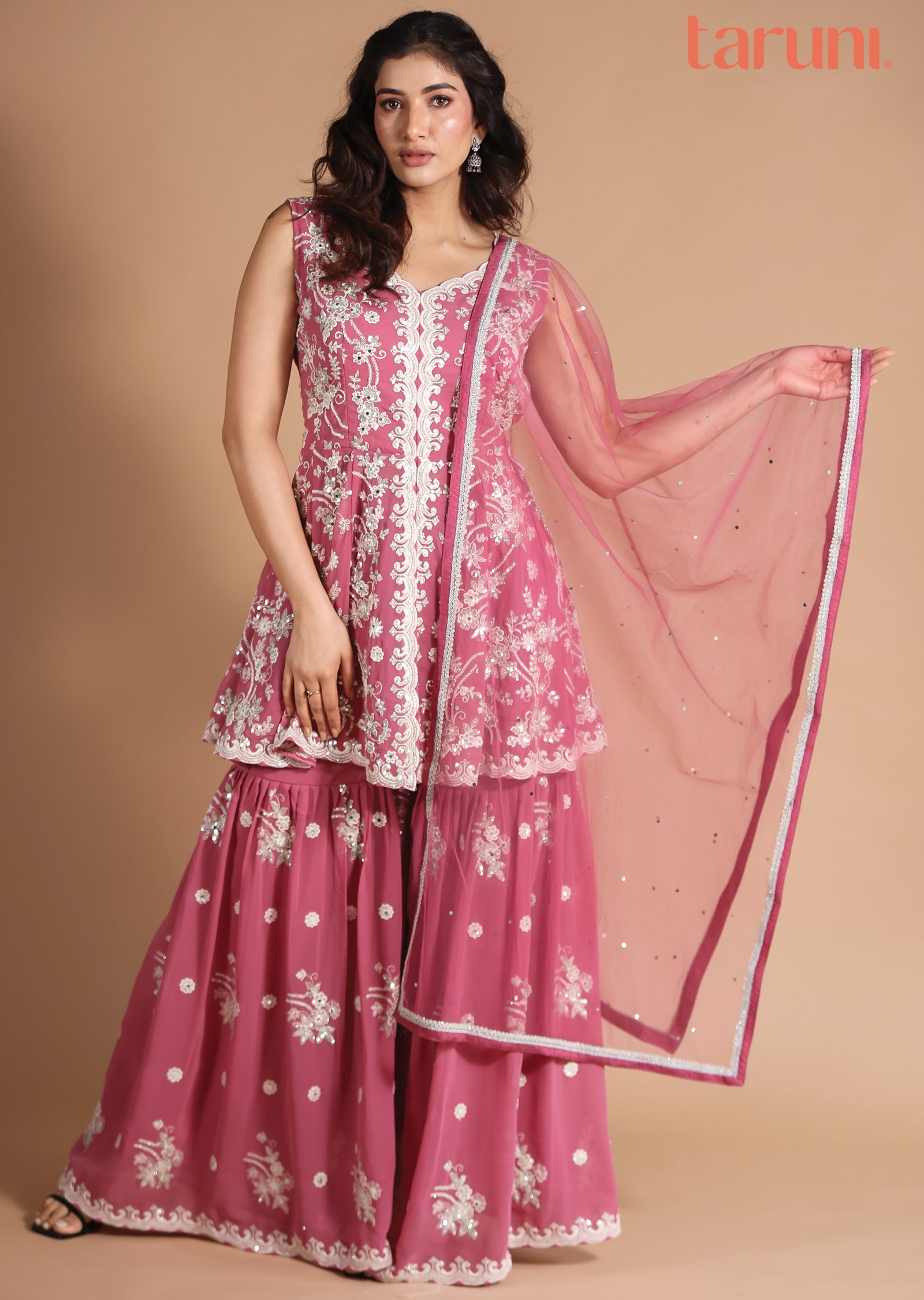 Pink Georgette Shararas/Ghararas