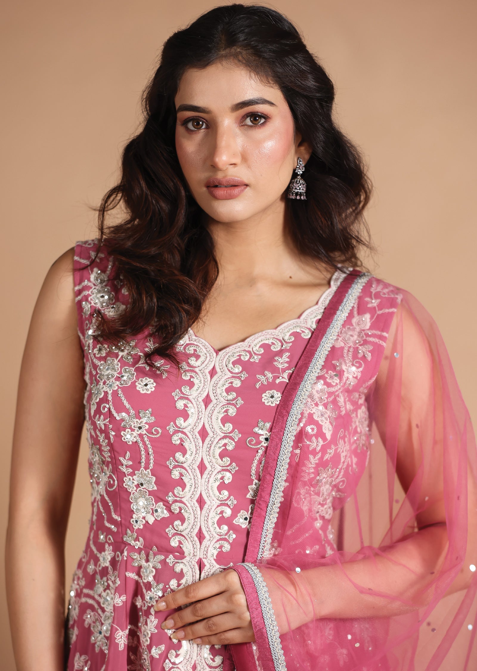 Pink Georgette Shararas/Ghararas