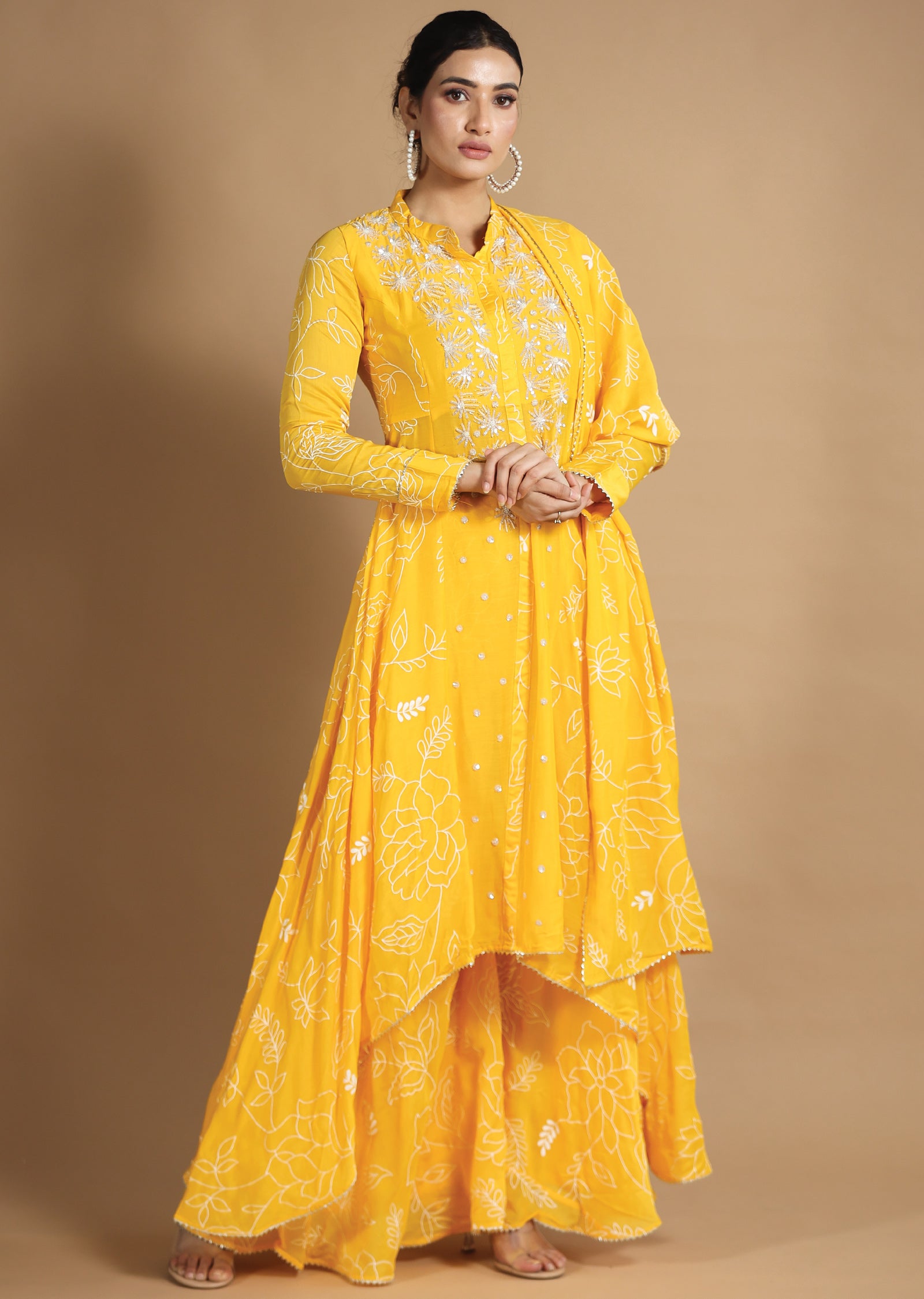 Yellow Muslin Chanderi Shararas/Ghararas