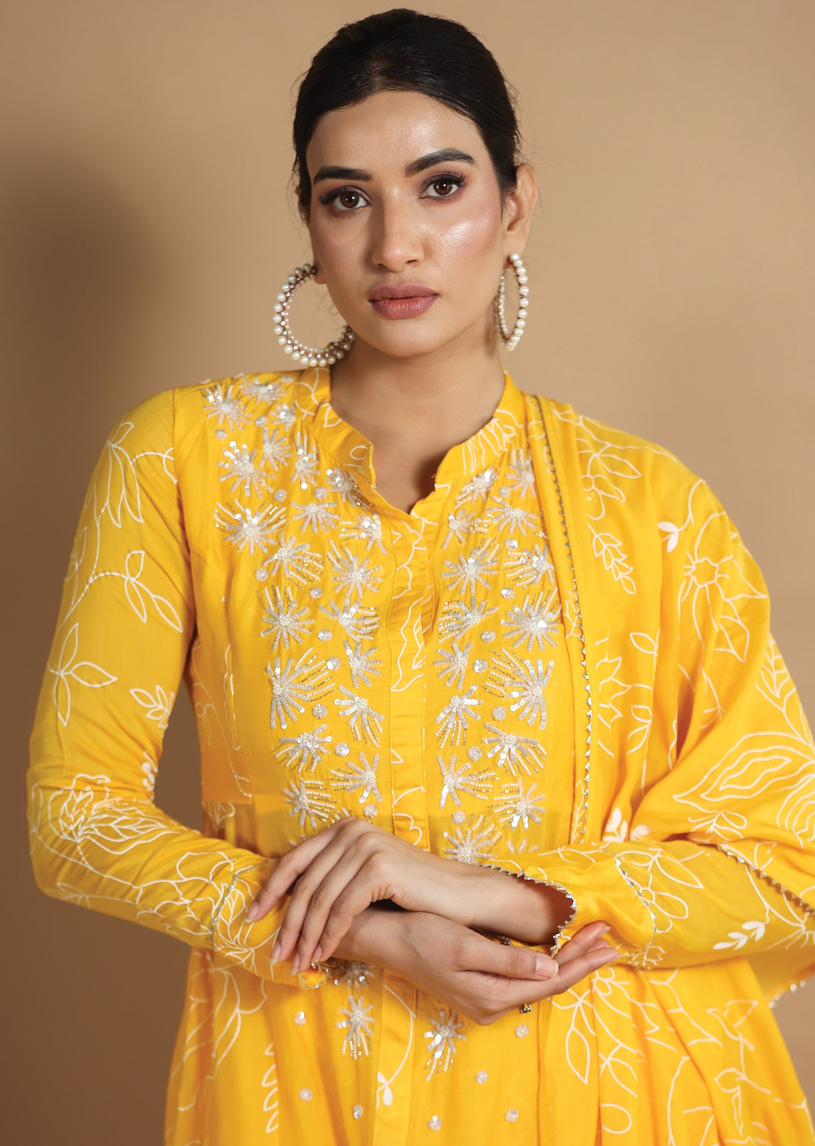 Yellow Muslin Chanderi Shararas/Ghararas