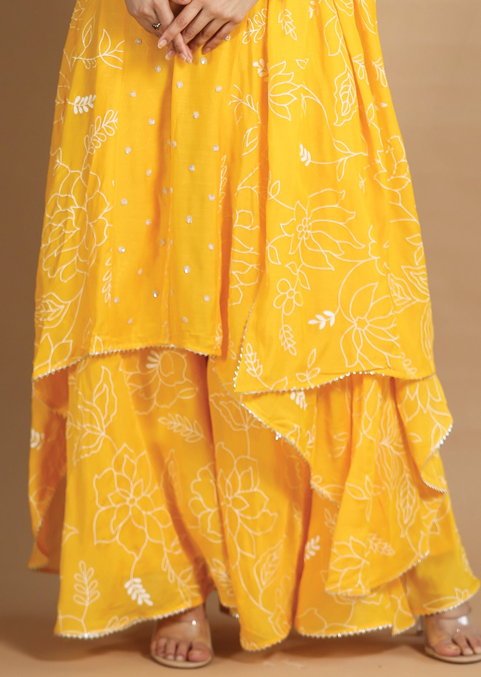 Yellow Muslin Chanderi Shararas/Ghararas