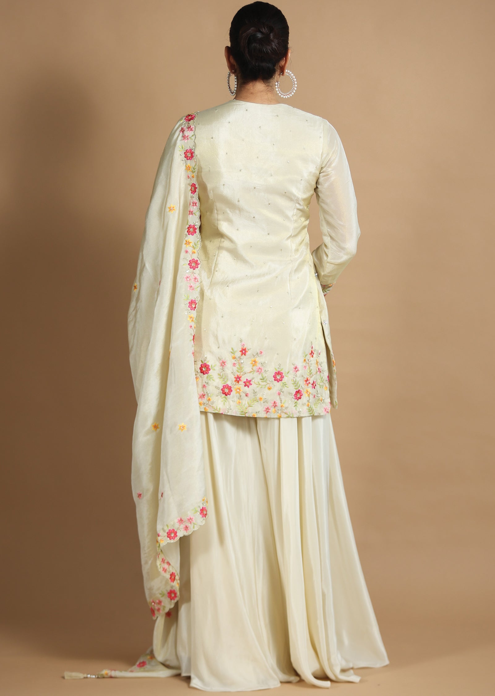 Beige Tissue Silk Shararas/Ghararas