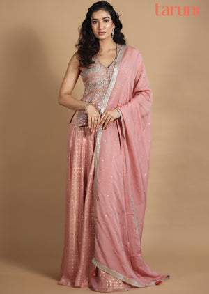 Dusty Peach Tissue Silk Shararas/Ghararas