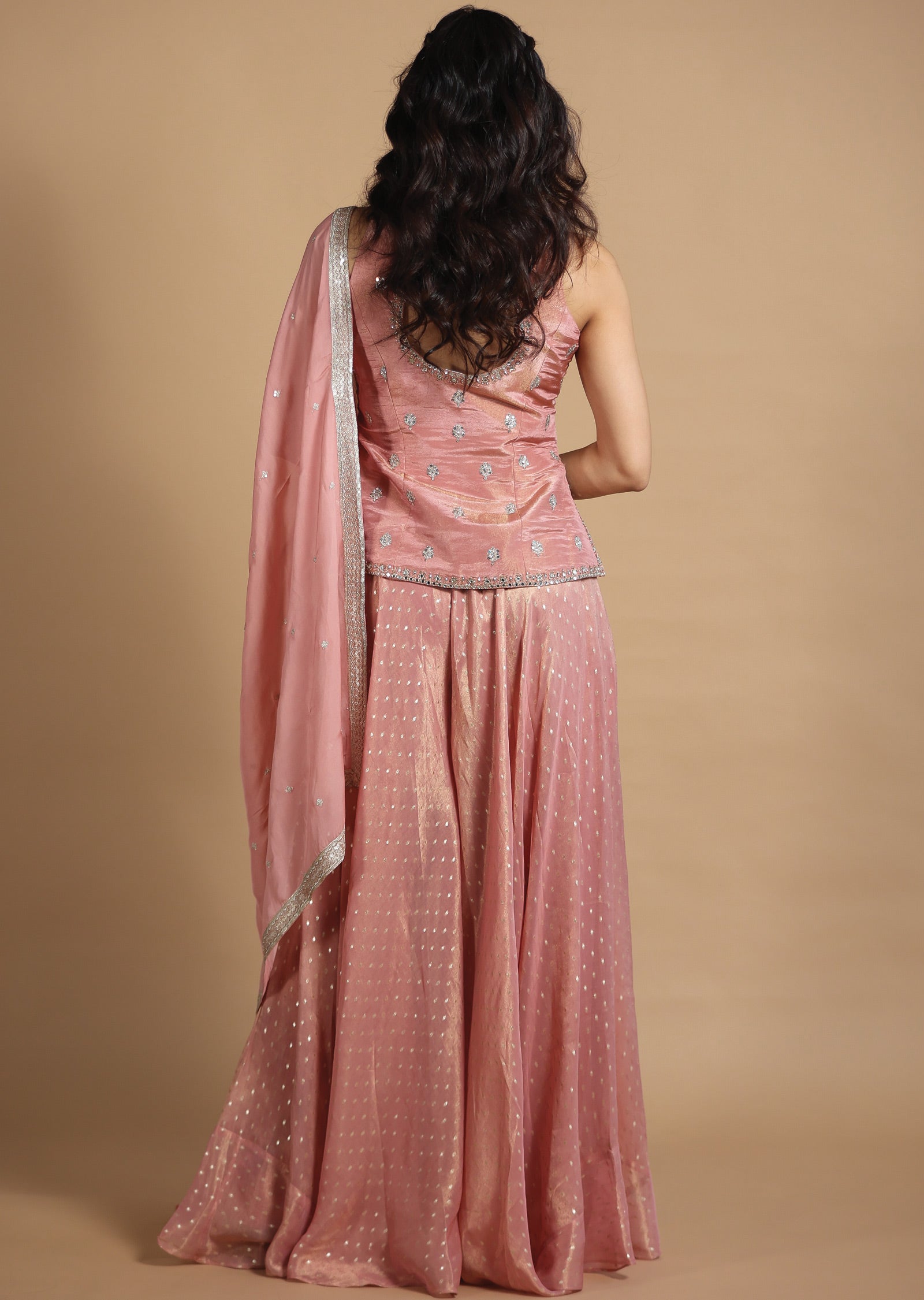 Dusty Peach Tissue Silk Shararas/Ghararas