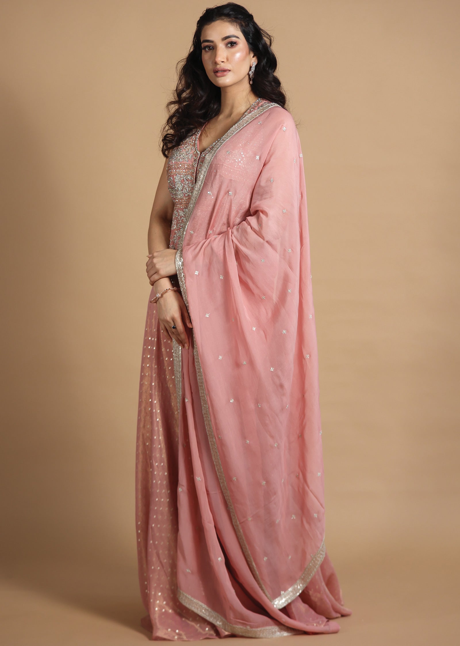 Dusty Peach Tissue Silk Shararas/Ghararas