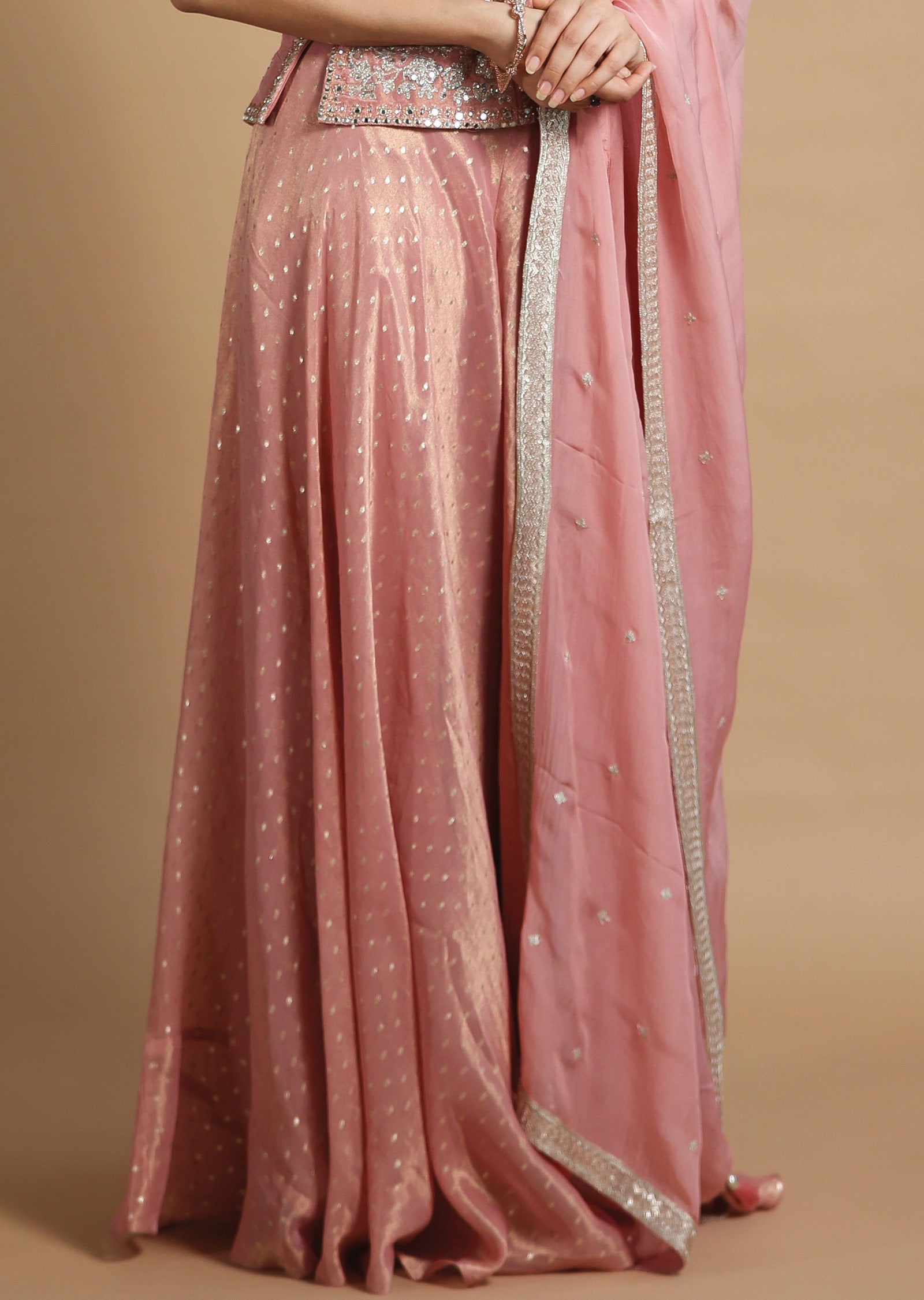 Dusty Peach Tissue Silk Shararas/Ghararas