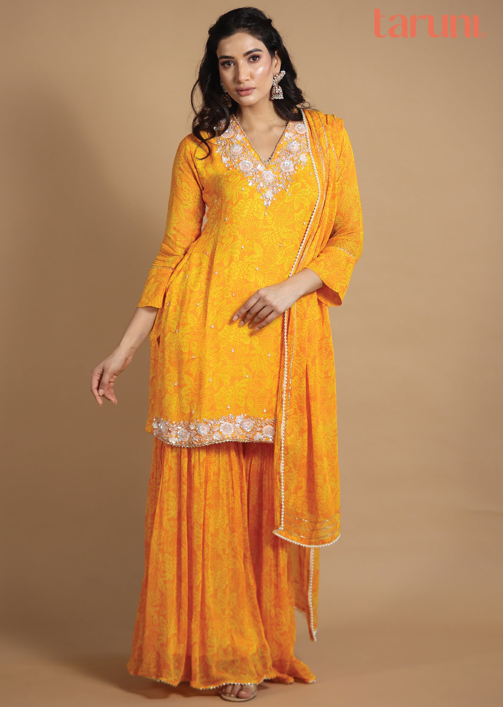 Yellow Georgette Shararas/Ghararas