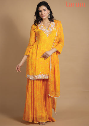 Yellow Georgette Shararas/Ghararas