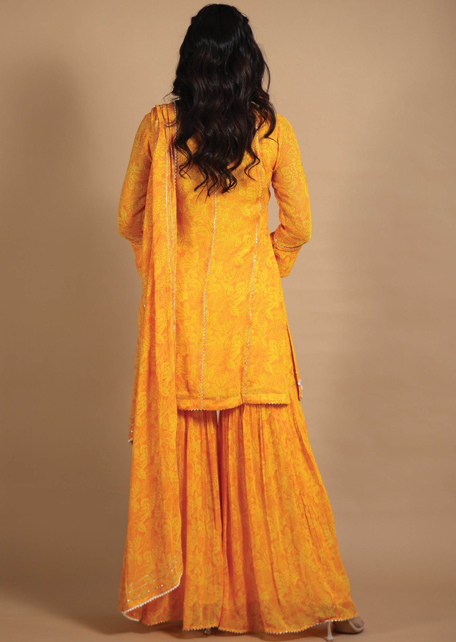 Yellow Georgette Shararas/Ghararas