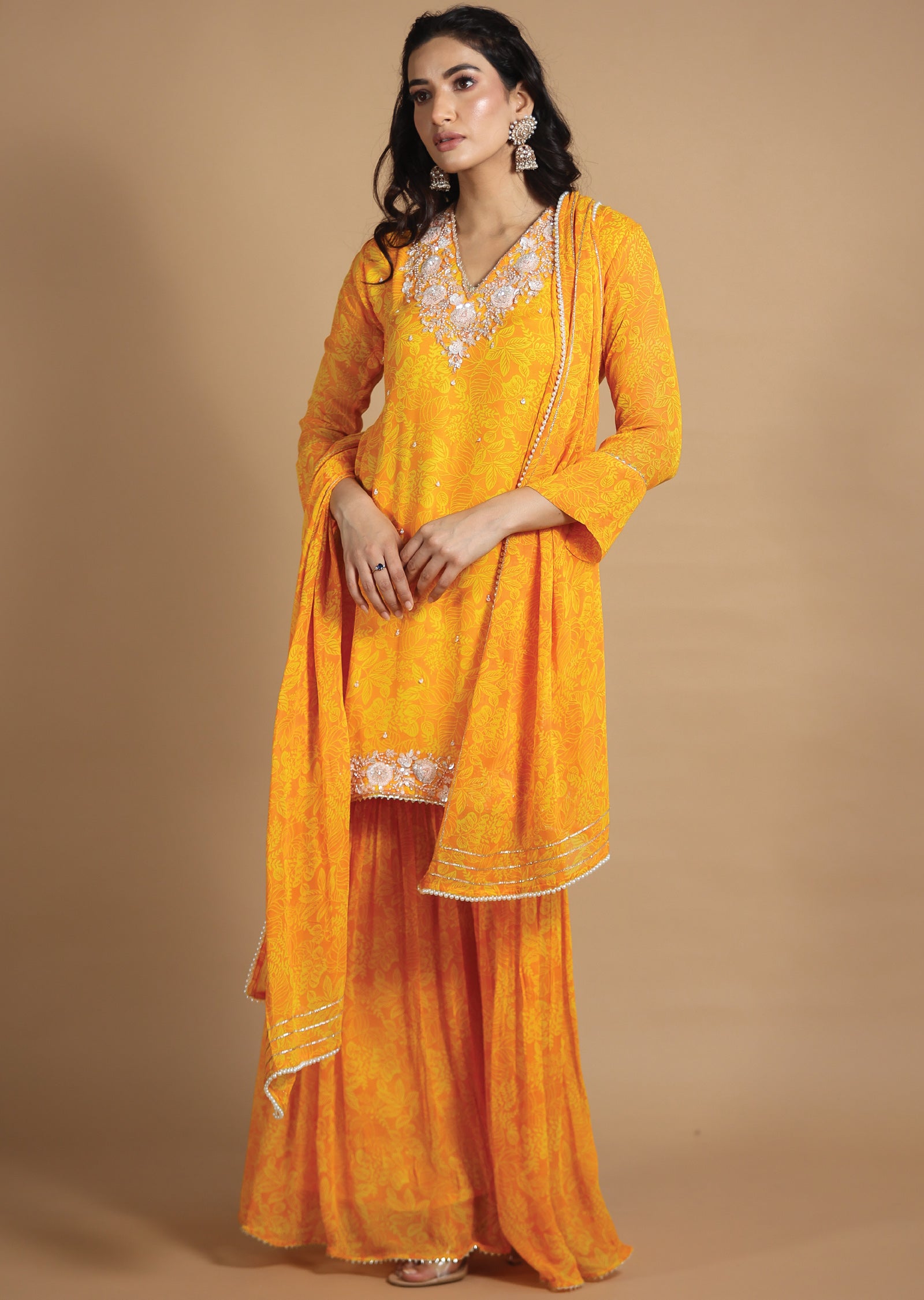 Yellow Georgette Shararas/Ghararas