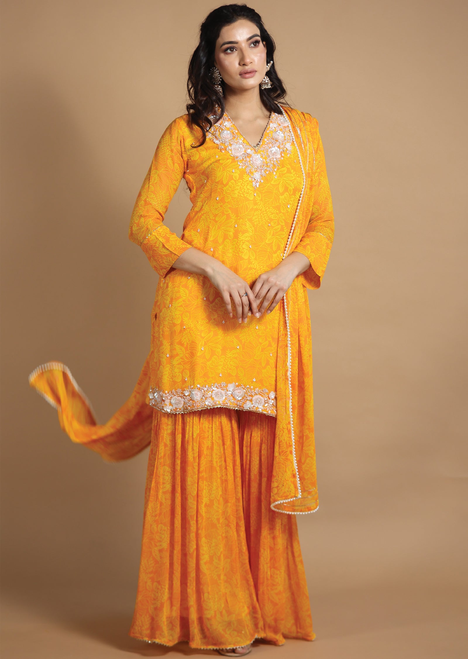 Yellow Georgette Shararas/Ghararas